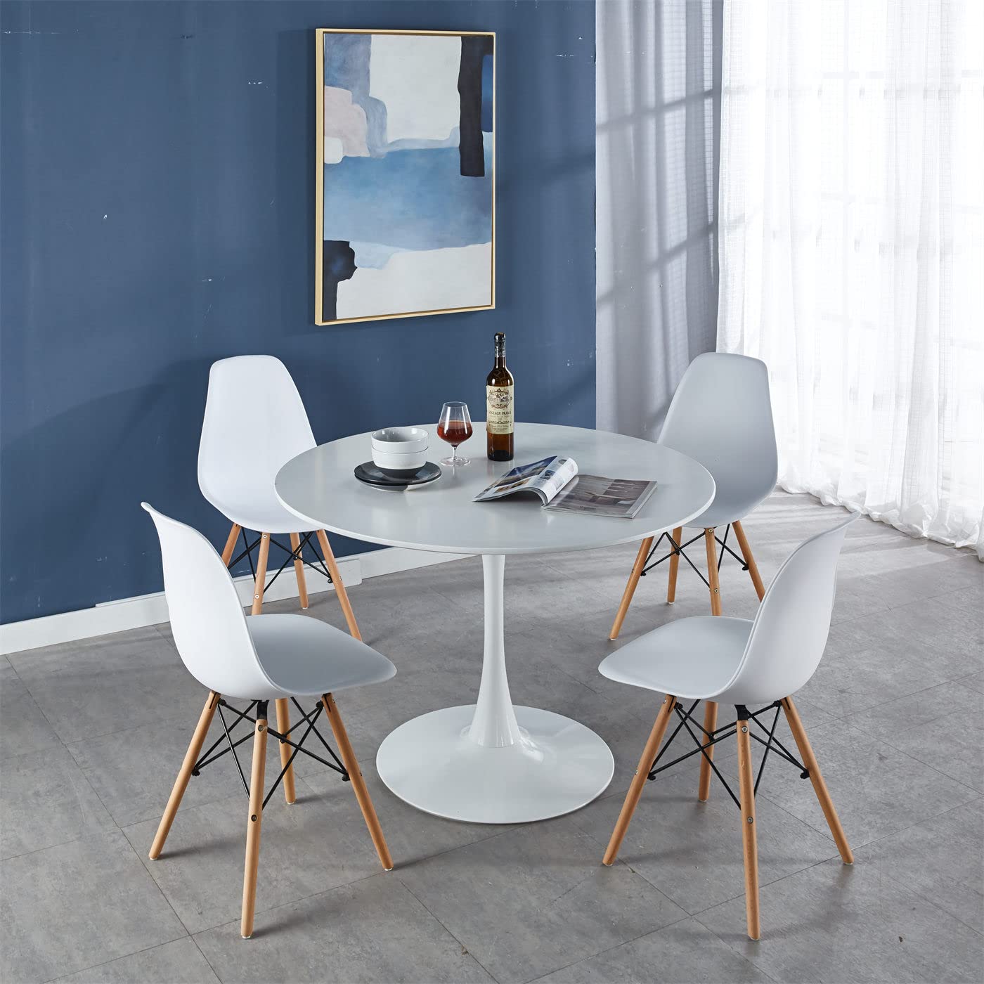 5 Piece Dining Table Set with 4 Chairs, Compact Meeting Room Table for 4, Table: 31.5 x 31.5 x 28.74 Inches, Chairs: 21.65 x 18.11 x 32.08 Inches, Ideal for Small Spaces, Home Offices, and Conference Rooms