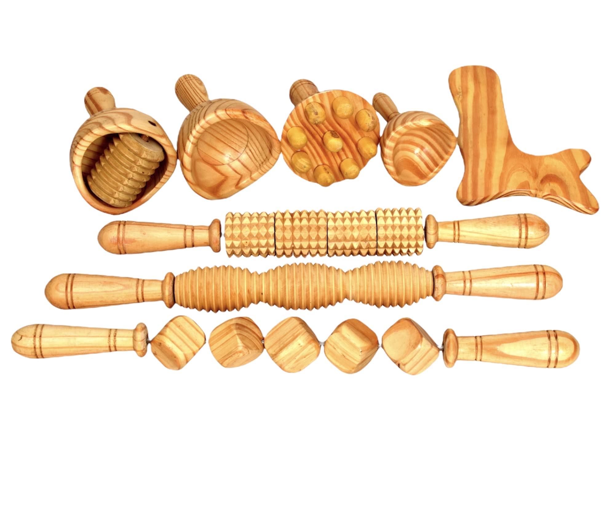 Maderoterapia Wooden Body Massage Kit - Set of 8 Wooden Massage Rollers for Relaxation, Rejuvenation & Cellulite Reduction | Full Body Wood Therapy Tools for Home Spa, Lymphatic Drainage & Self-Care Routine