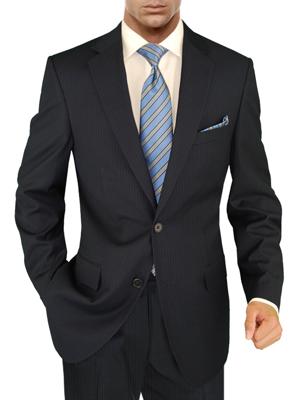 Salvatore Exte Men's Modern Two-Button 2-Piece Suit Set with Striped Jacket & Pants | Formal Business Attire, Wedding, Office & Special Occasions