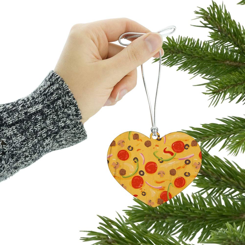 Graphics & More Combination Pizza Pattern Christmas Ornament - Pepperoni, Olives & Onions Design - Heart Love Wood Holiday Tree Decor for Kitchen, Pizza Lover Gifts & Christmas Decorations