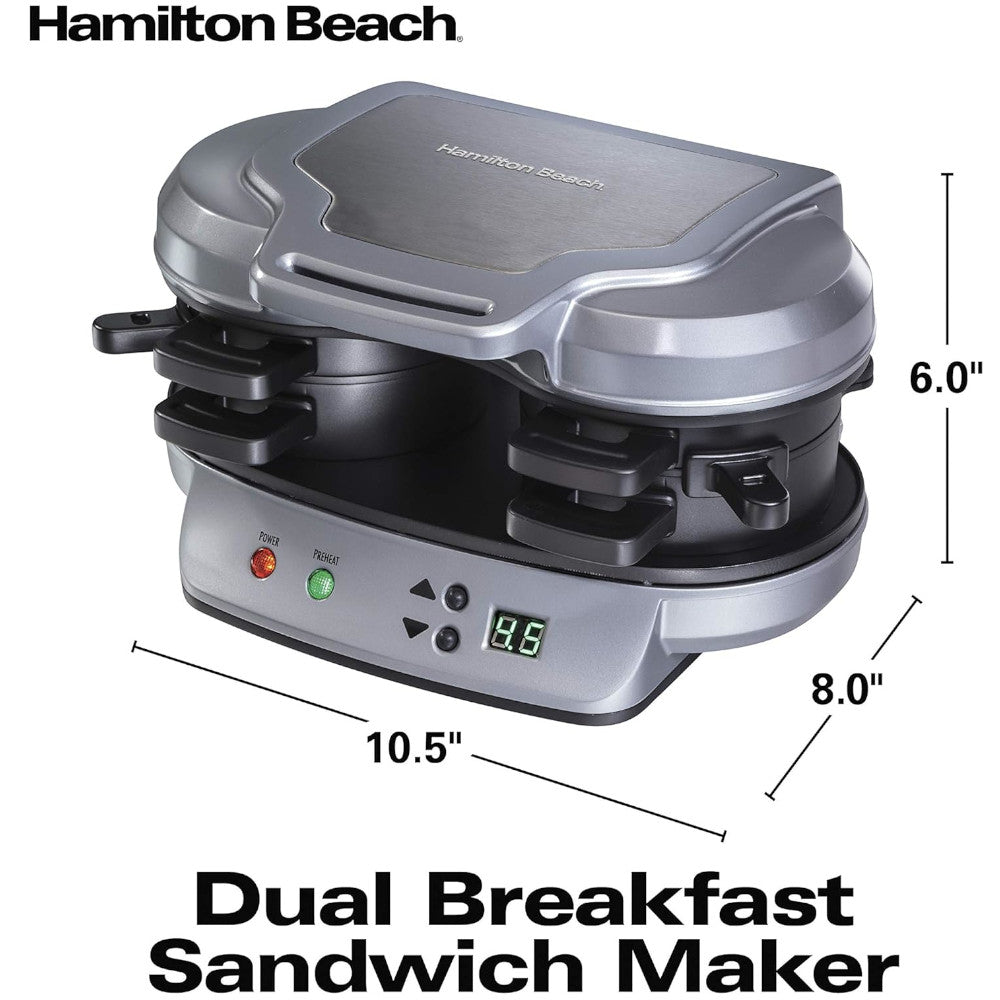 Hamilton Beach 25490C Dual Breakfast Sandwich Maker - Certified Refurbished with Home Essentials Warranty | Perfect for Quick Breakfasts, Sandwiches & Paninis at Home