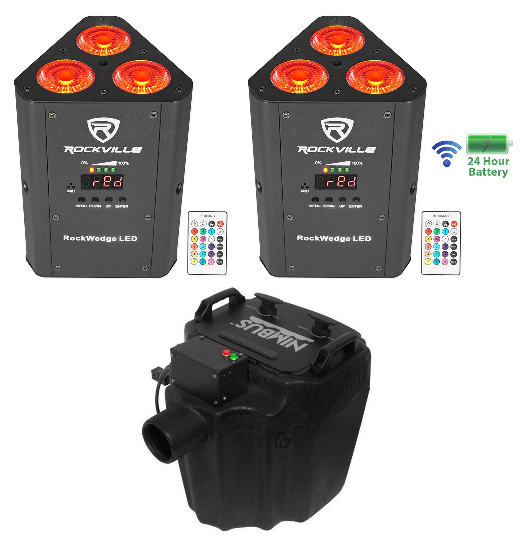 Chauvet DJ Nimbus Plug & Play Dry Ice Fog Machine with 2 Wireless DMX Par Lights - Perfect for DJ Shows, Halloween Parties, and Stage Performances
