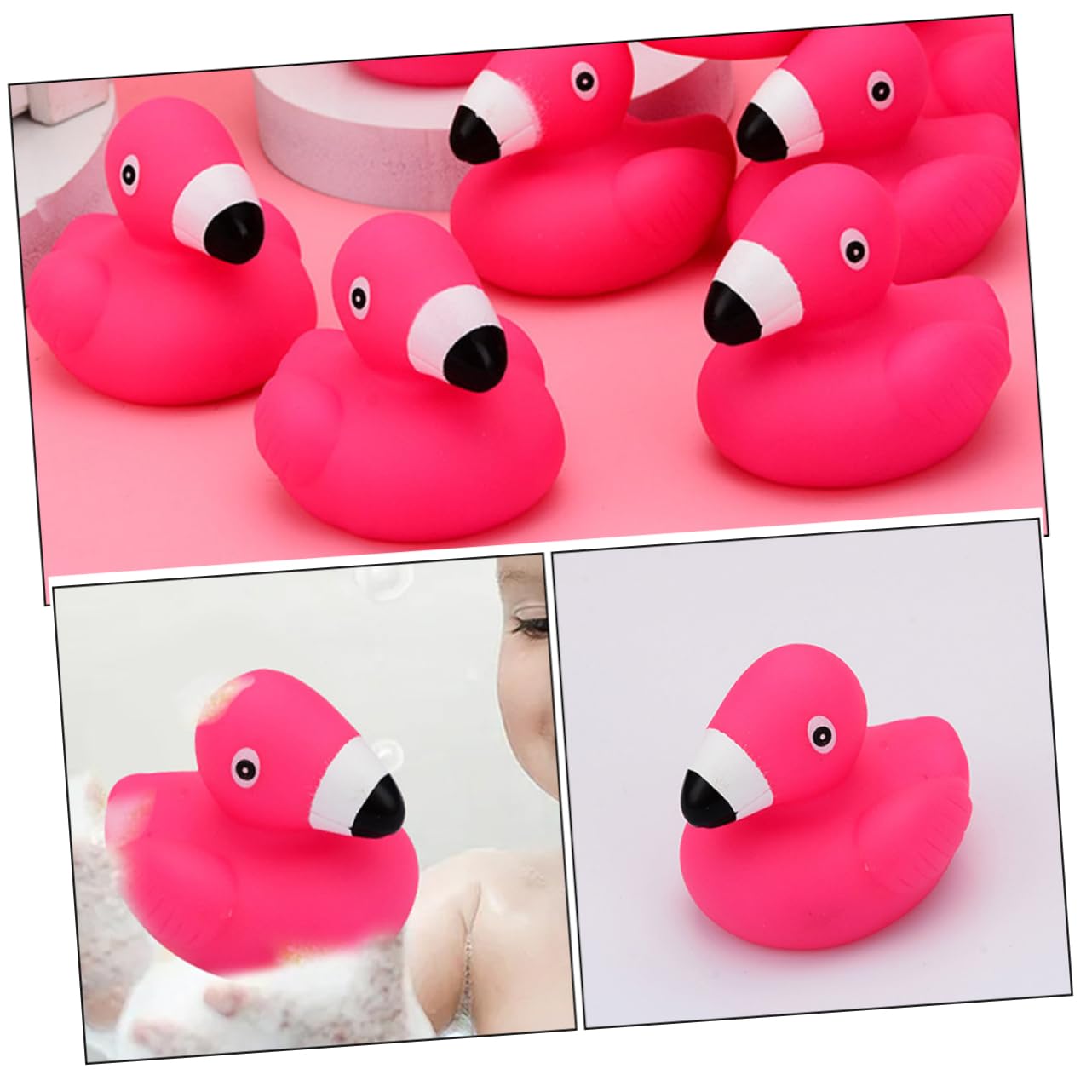 48 Pcs Flamingo Bath Toys for Kids - Non-Toxic Vinyl Water Play Toys for Bathtub, Pool & Beach Fun - Safe Rosy Pink Floating Ducks for Toddlers & Babies
