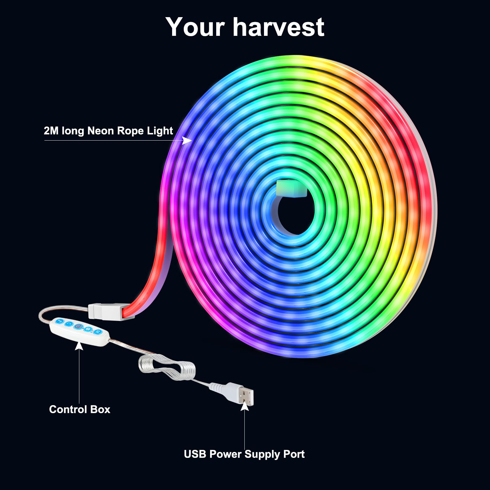 Smart LED Neon Rope Lights Strip - 6.56ft/2m Flexible Bendable Diffused Flow DIY Neon Light with App Control for Bedroom, Gaming Room, Bar, Party & Home Decoration