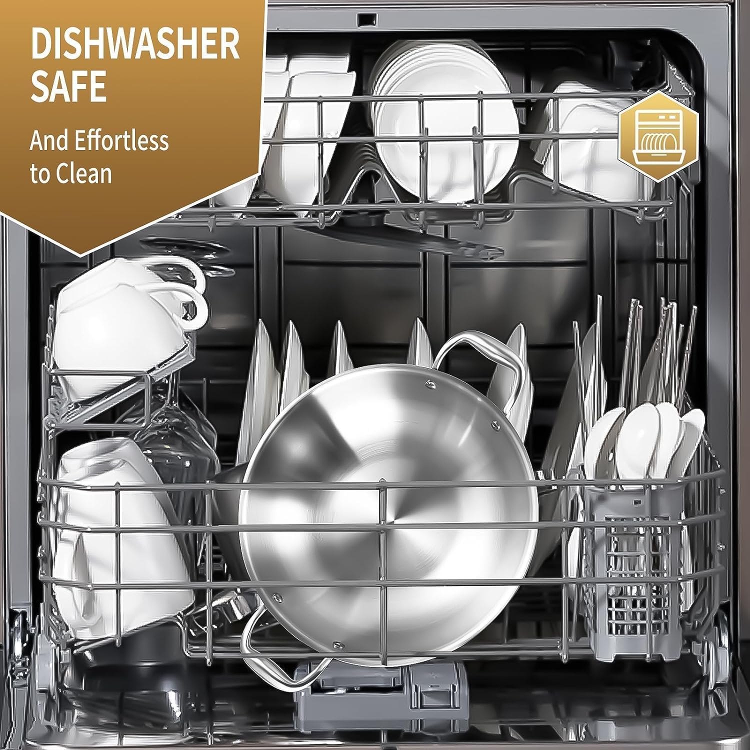 13 Inch Tri-Ply Stainless Steel Wok Pan with Lid - 5.8 Quart Deep Frying Pan, Jumbo Cooker for Induction, Gas & Electric Stoves - Oven & Dishwasher Safe - Perfect for Stir-Fry, Deep Frying & Family Cooking