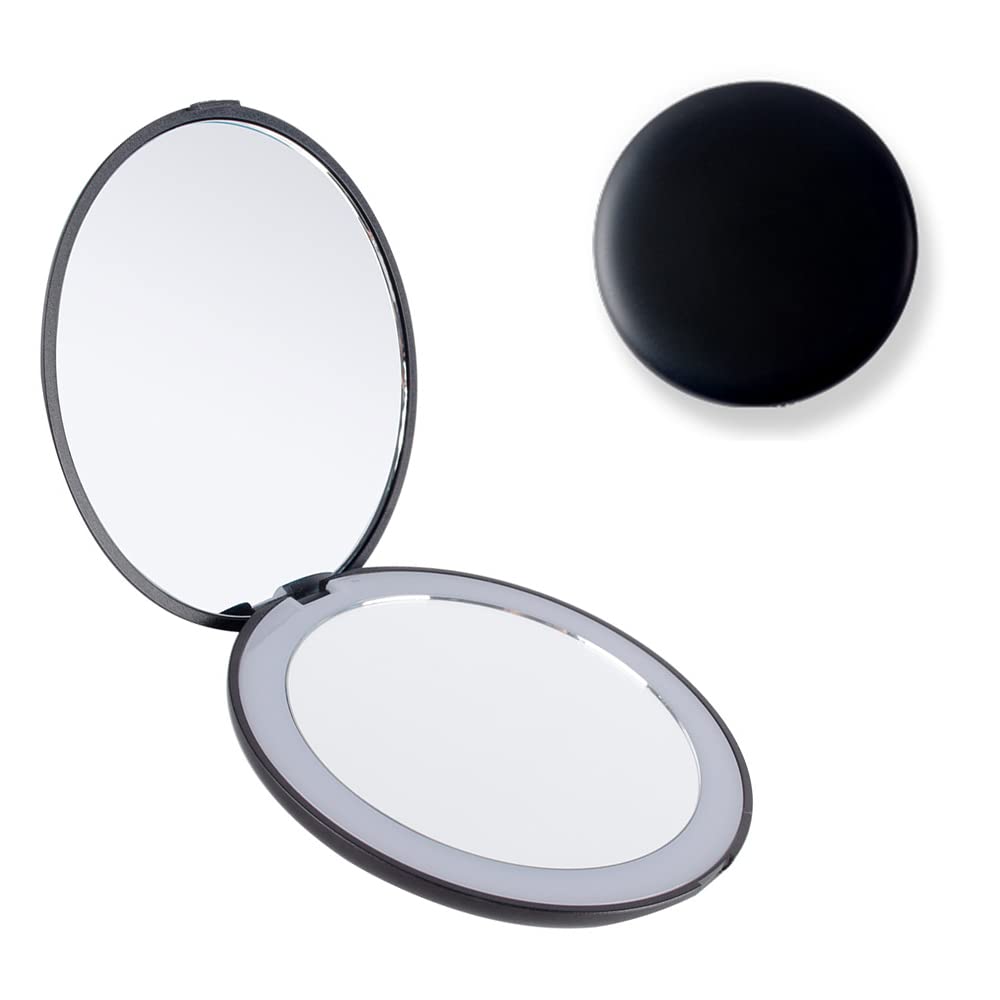 FOME Travel Makeup Mirror with LED Light - Portable Double Sided 1x/10x Magnifying Compact Mirror for Women | Perfect for Travel, Home, Office & Handbag Use