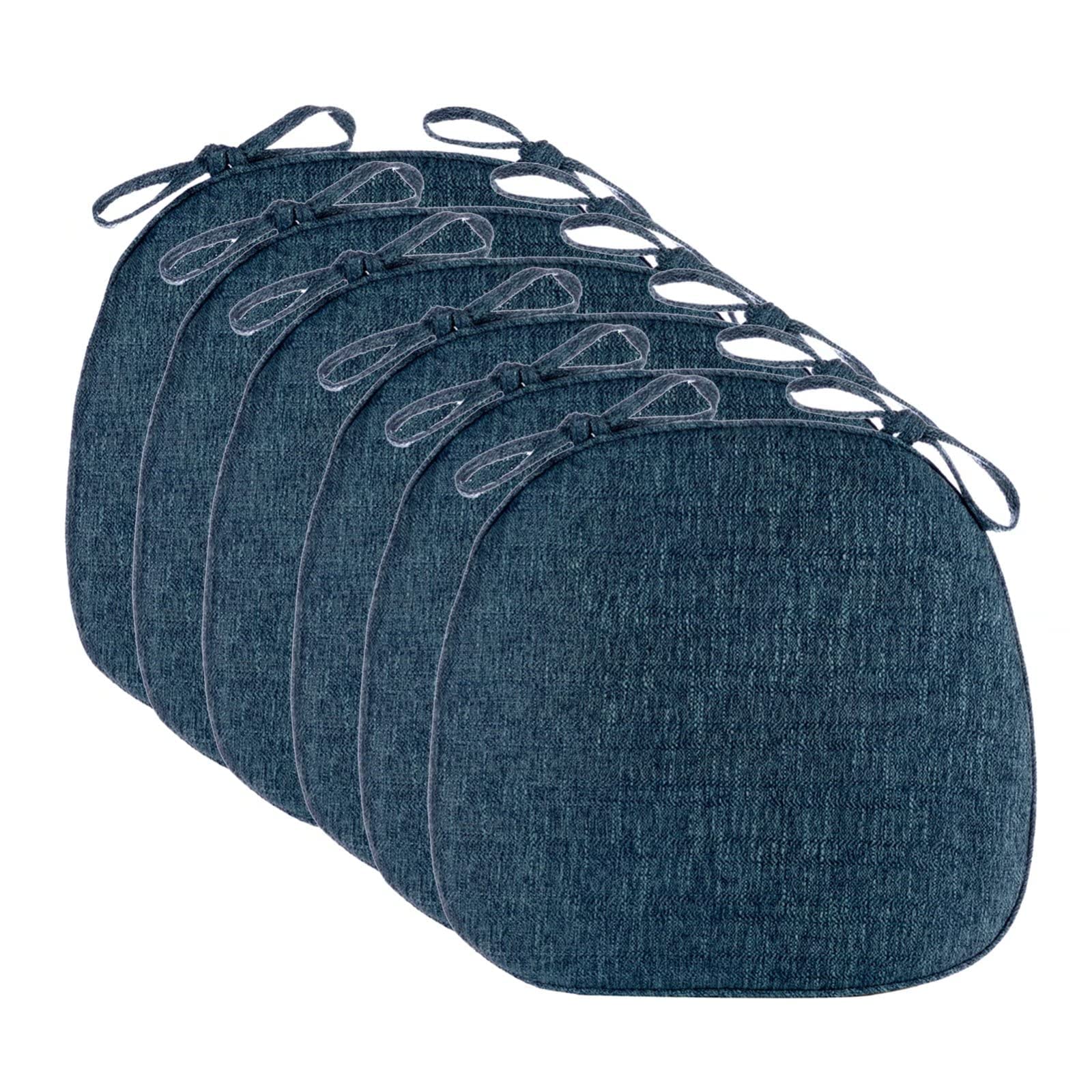 6-Pack Washable Non-Slip Dining Chair Cushions - Blue Removable Seat Cushions for Kitchen, Dining Room & Office Chairs - Perfect for Home Decor & Comfort
