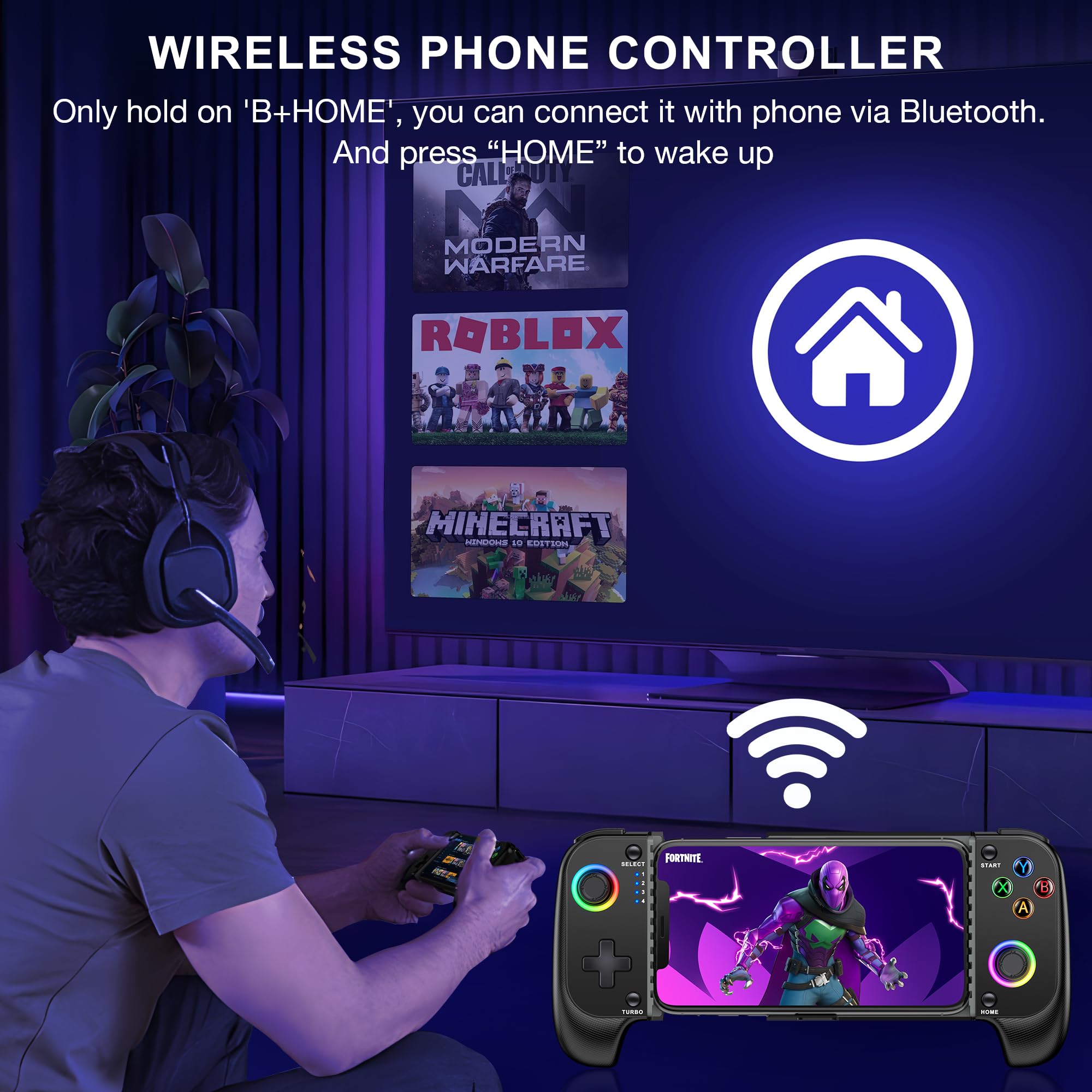 Wireless Phone Controller for iPhone/Android - Hall Joystick for Gaming on Xbox, PS, Steam & More