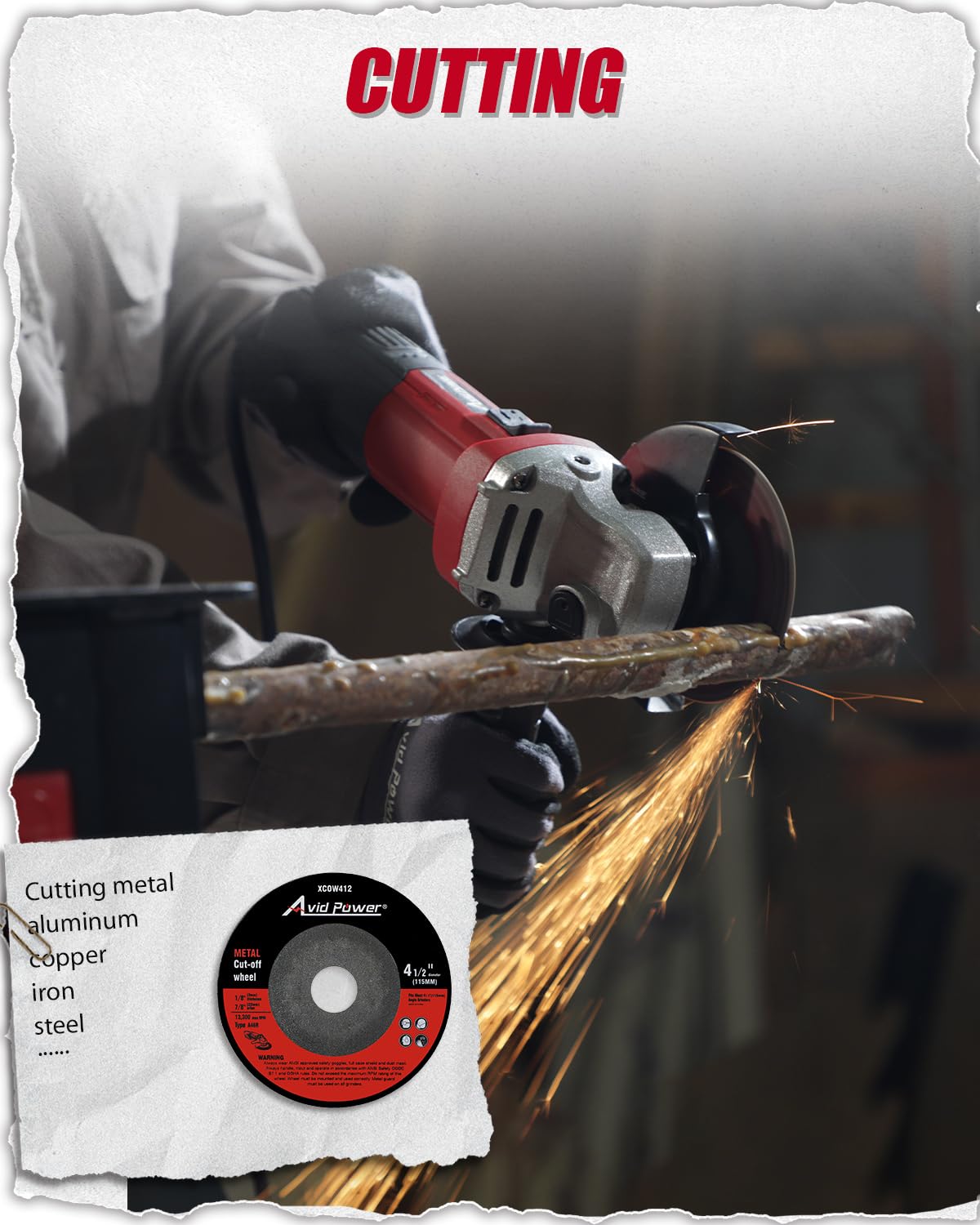 **AVID POWER 7.5-Amp 4-1/2 Inch Angle Grinder with 3 Grinding Wheels, Cutting Wheel & Flap Disc – Electric Power Tool for Metal Cutting, Grinding, Polishing & Rust Removal – Dark Red – Perfect for DIY Projects, Metalworking & Home Renovation**