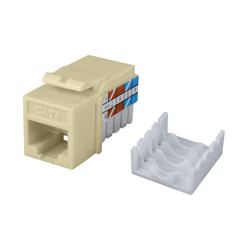 Cat6 Keystone Jack 10-Pack in Ivory - High-Speed Ethernet Network Jack for Home & Office Networking, Wall Plate Installation, and Data Center Use