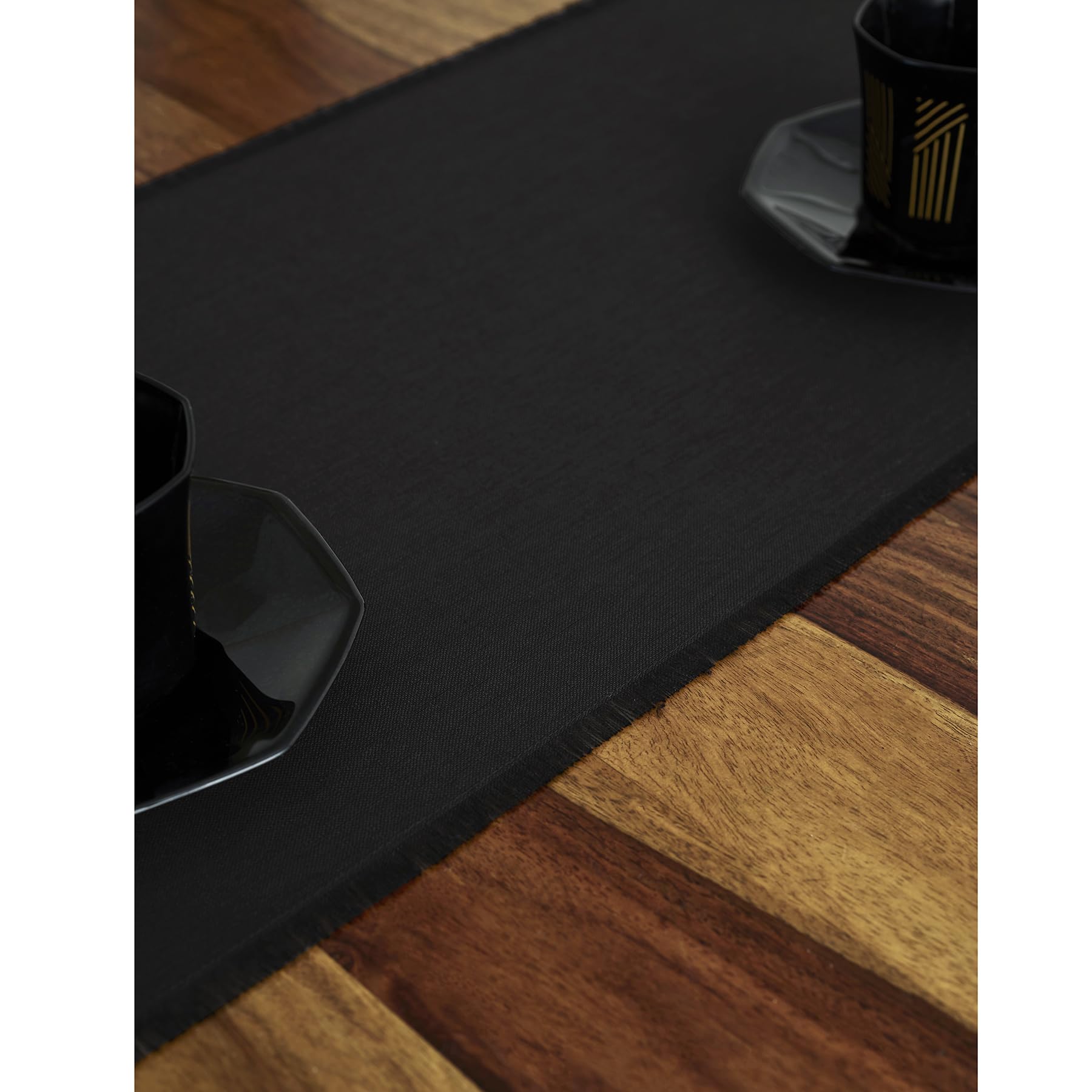 Solino Home 60 Inch Black Fringe Linen Table Runner - 100% Pure Linen Short Tablecloth 14x60 Inches for Coffee Tables & Dressers - Perfect for Spring Decor, Easter Dining & Farmhouse Style Home Decor
