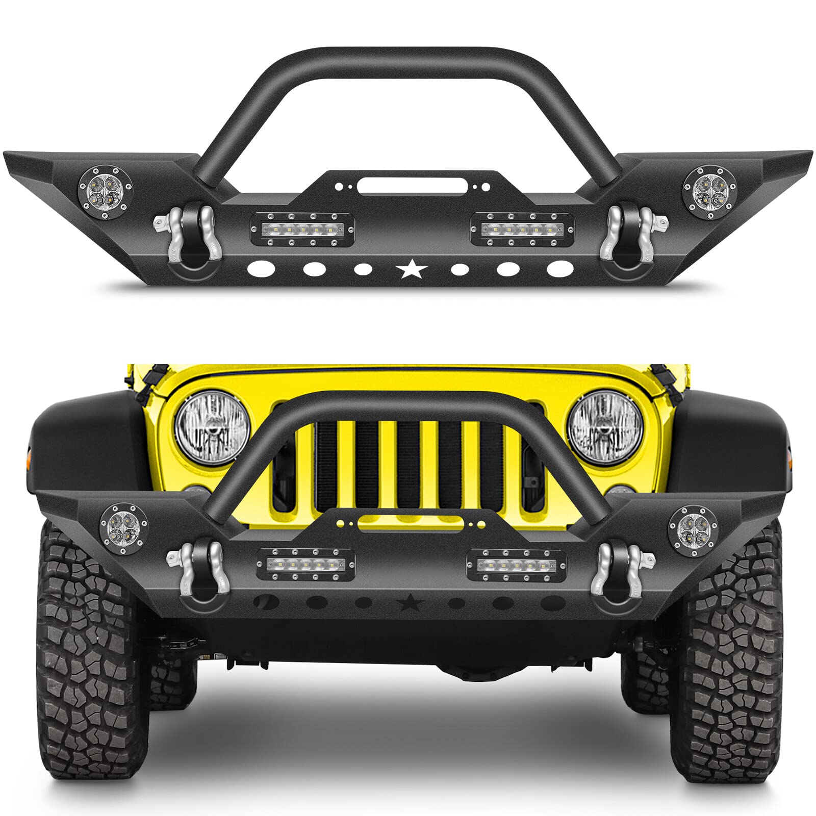 SCITOO Textured Black Front Bumper with D-Rings & Winch Plate for 2007-2018 Jeep Wrangler JK | LED Light Compatible | Off-Road Protection & Style Upgrade