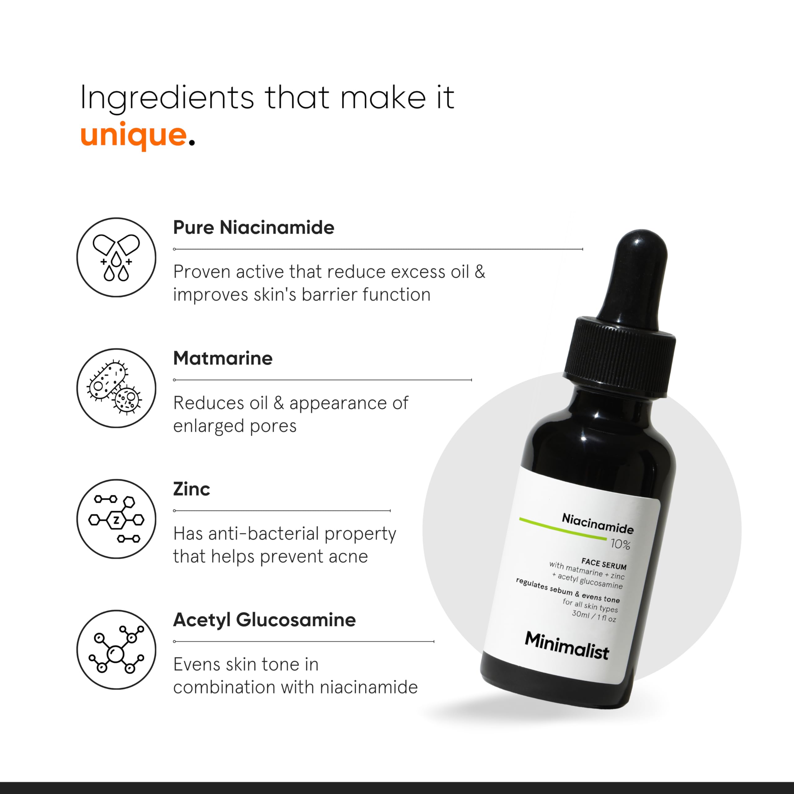 10% Niacinamide Serum for Acne & Oil Control with Zinc - Pore Minimizing Face Treatment for Clear Skin | Reduces Blemishes & Evens Skin Tone | Unisex Skincare | 1 Fl Oz / 30 ml | Perfect for Daily Routine & Nighttime Skincare