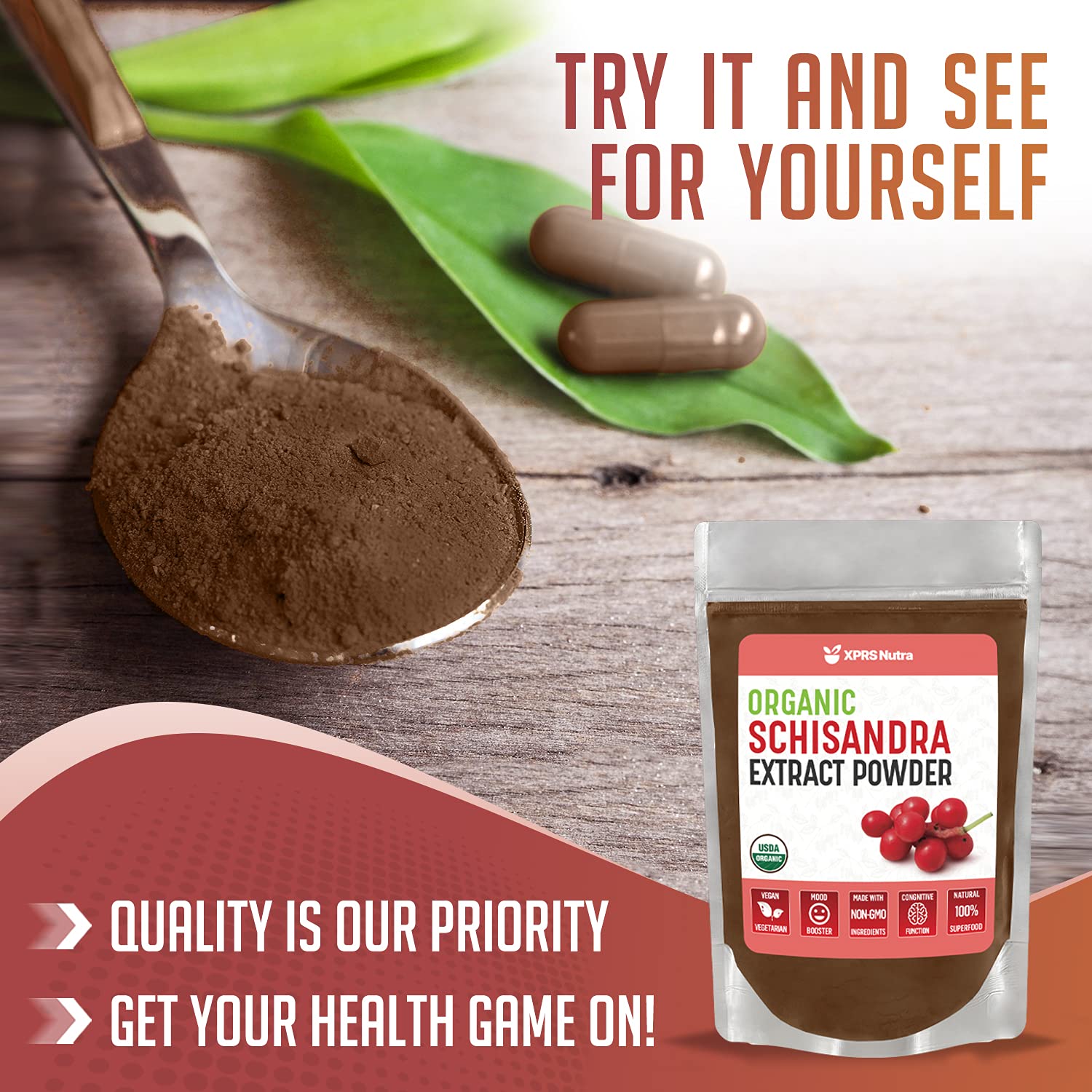 Organic Schisandra Berry Powder Extract - USDA Certified Premium Schisandra Powder for Brain Health, Immunity & Energy - Vegan Superfood Supplement (8 oz) - Perfect for Smoothies, Teas & Wellness Drinks