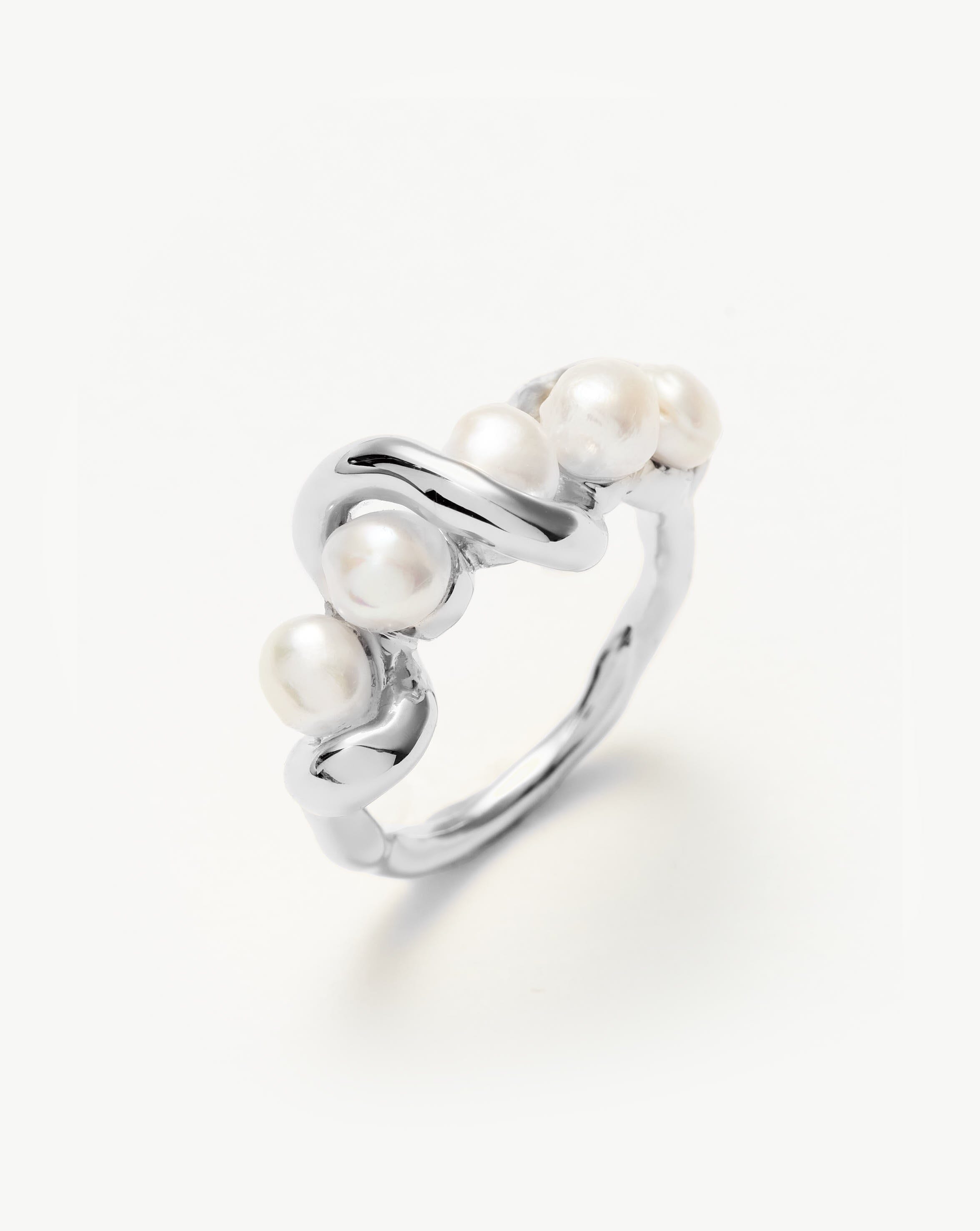 Molten Pearl Twisted Stacking Ring Set - Elegant Dainty Adjustable Rings for Women - Perfect for Layering, Everyday Wear & Special Occasions