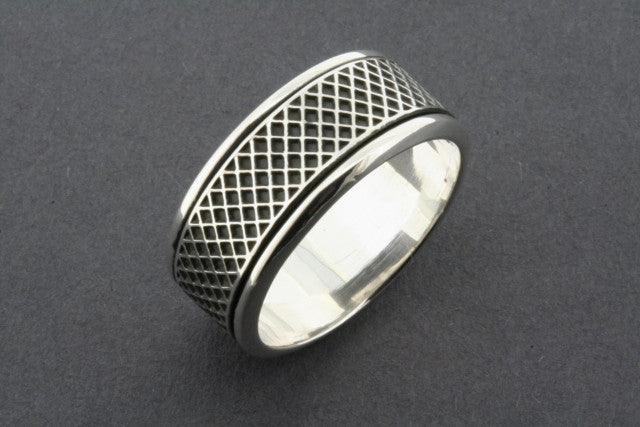 Sterling Silver Diagonal Grid Spinner Ring - Trendy Fidget Jewelry for Stress Relief & Anxiety - Perfect for Everyday Wear, Gifts & Fashion Accessories