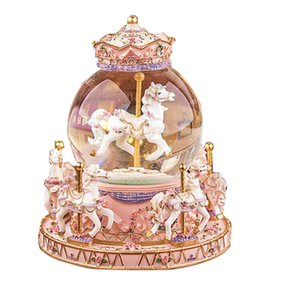 QIAOLI LED Color Changing Carousel Horse Music Box with Rotating Snow Globe - Luminous Musical Gift for Kids, Friends & Home Decor | Birthday Present, Nursery Decor, Romantic Night Light