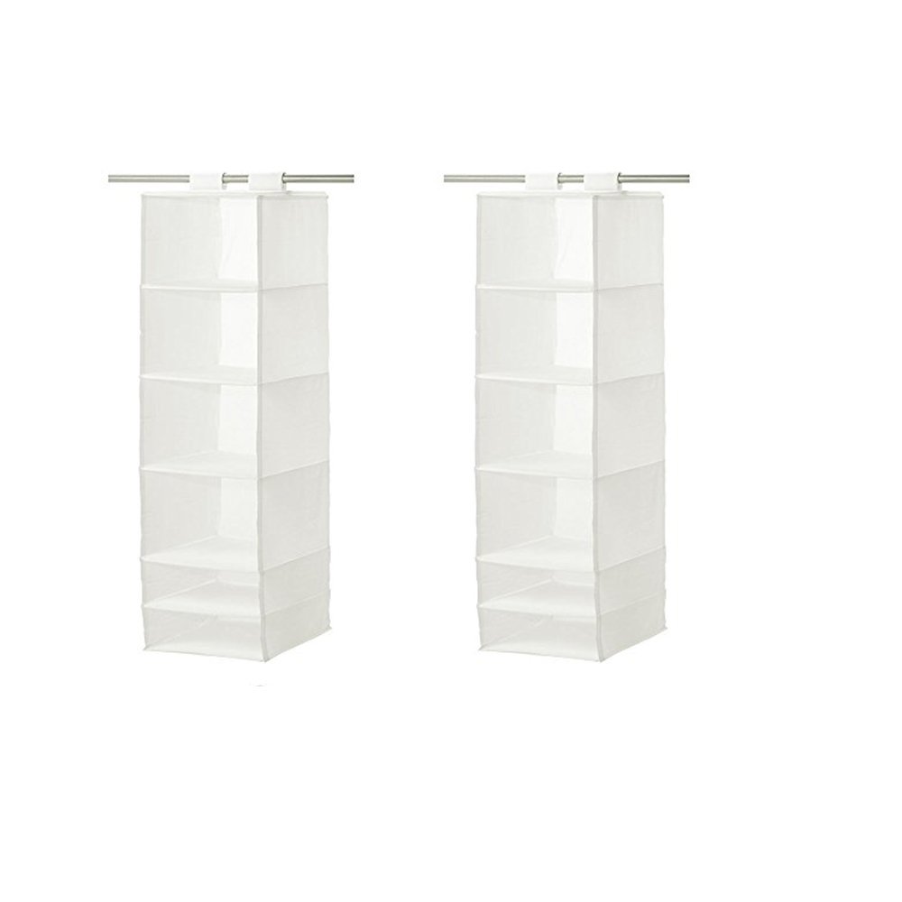 IKEA White Hanging Closet Organizer with 6 Compartments - Set of 2 (13.75x17.75x49.25 Inches) - Perfect for Bedroom, Closet & Bathroom Storage Organization