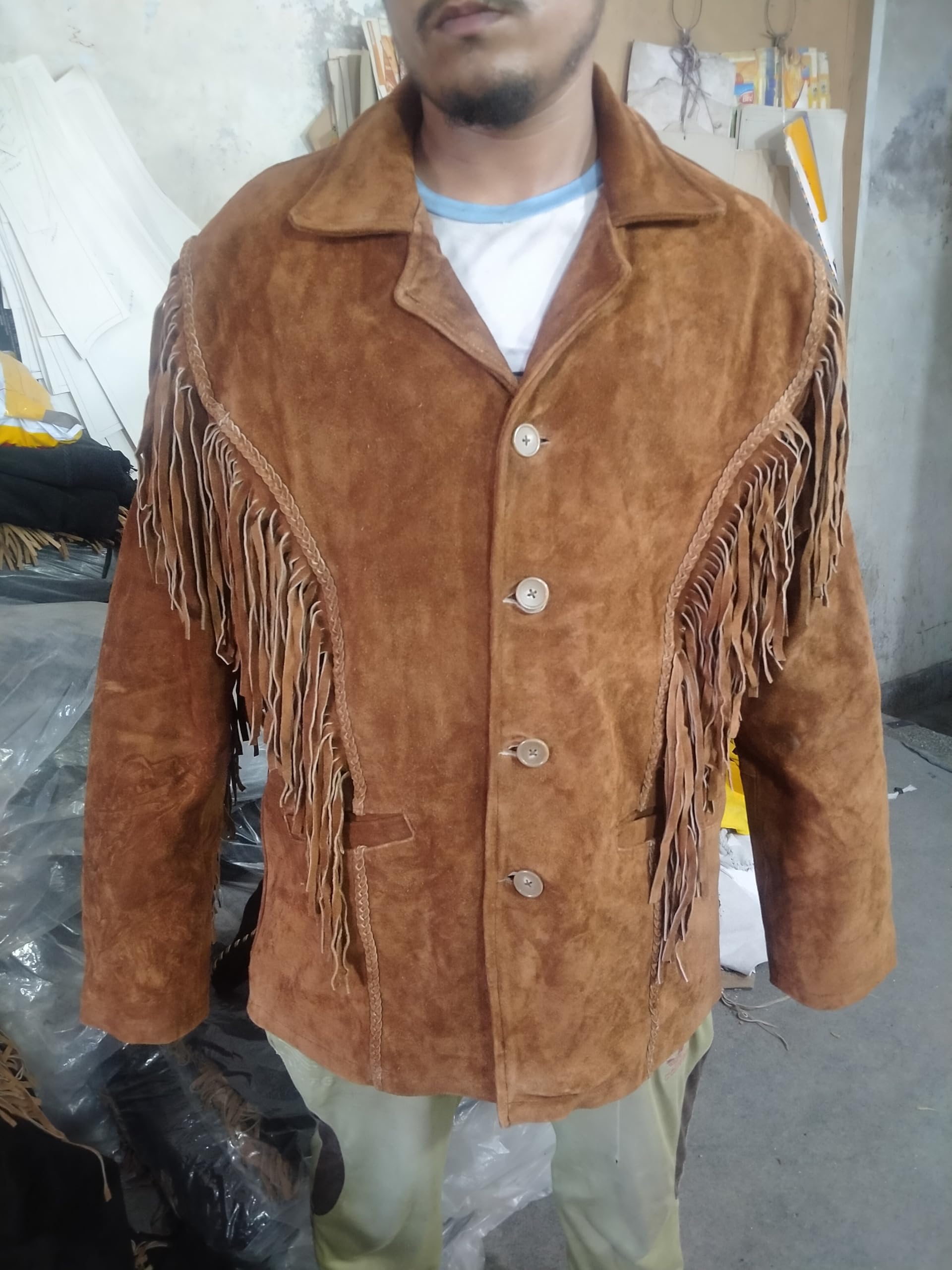 Authentic Native American Suede Leather Jacket with Fringe - Western Cowboy Style Jacket for Men & Women | Perfect for Rodeo, Halloween Costume & Western Fashion