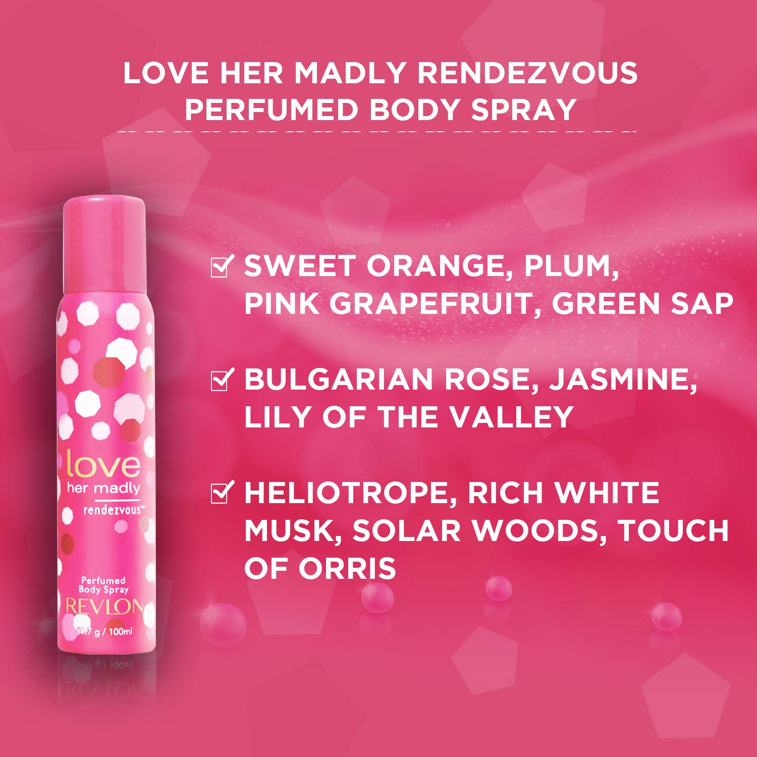 REVLON Women's Body Fresh Spray - Love Her Madly Fragrance, 100ml (Pack of 2) | Long-Lasting Floral Scent for Daily Use, Work, Date Night & Special Occasions