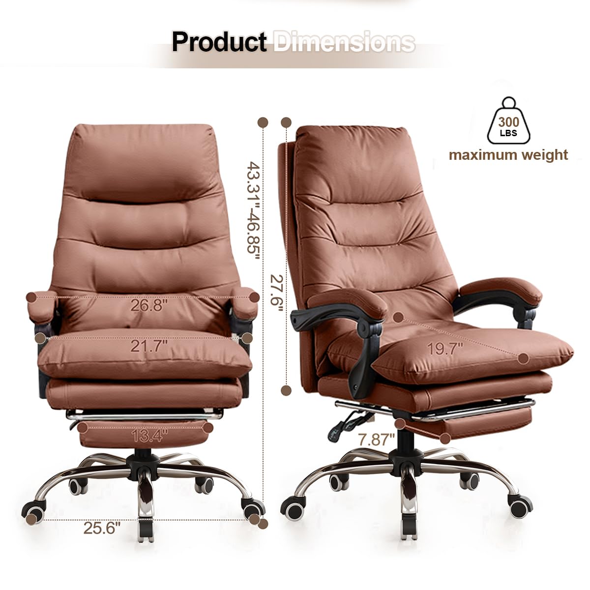 Ergonomic Reclining Office Chair with Footrest - High Back Executive Desk Chair for Gaming & Work - Comfortable Leather Computer Chair for Home & Office Use