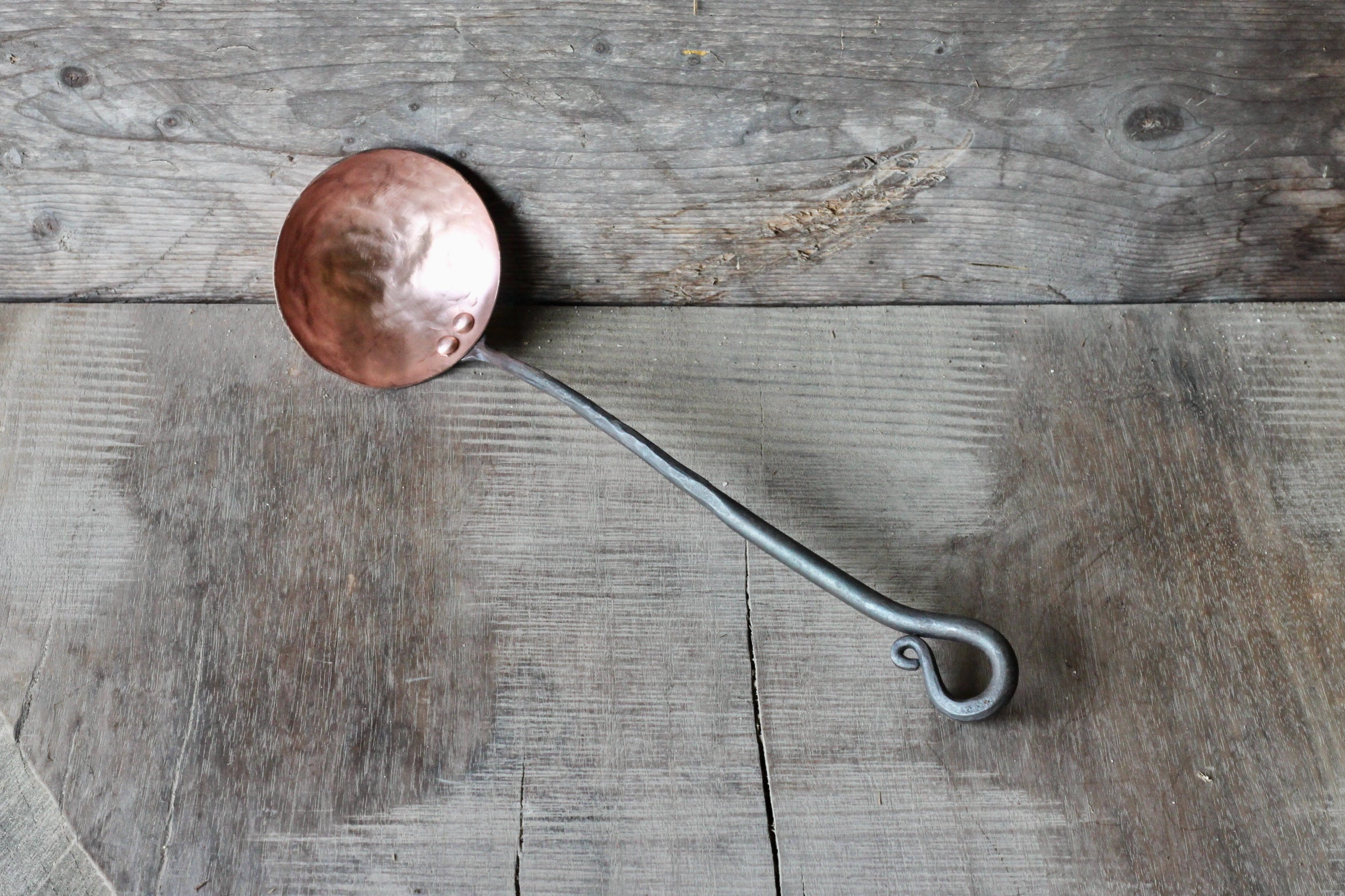 Premium Copper & Steel Ladle with Reverse Curl Design - Durable Kitchen Utensil for Cooking, Serving & Baking - Perfect for Soups, Sauces & Desserts
