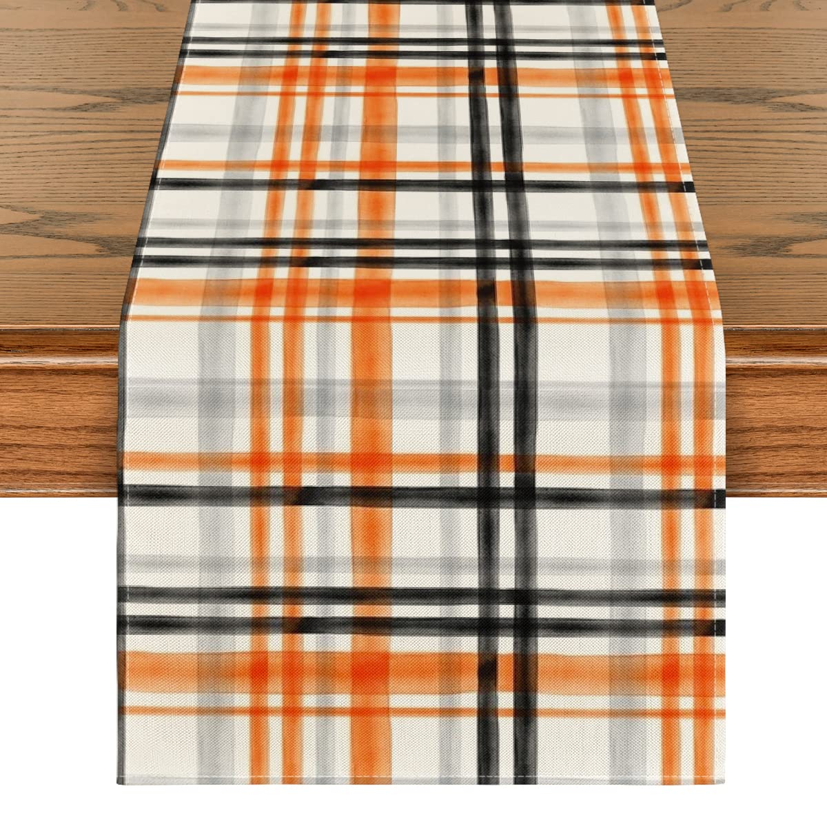 Orange Black Buffalo Plaid Fall Table Runner 13x72 Inch - Halloween Thanksgiving Kitchen Dining Decor for Home Outdoor Party | Seasonal Table Setting, Holiday Dinner Decoration, Autumn Centerpiece