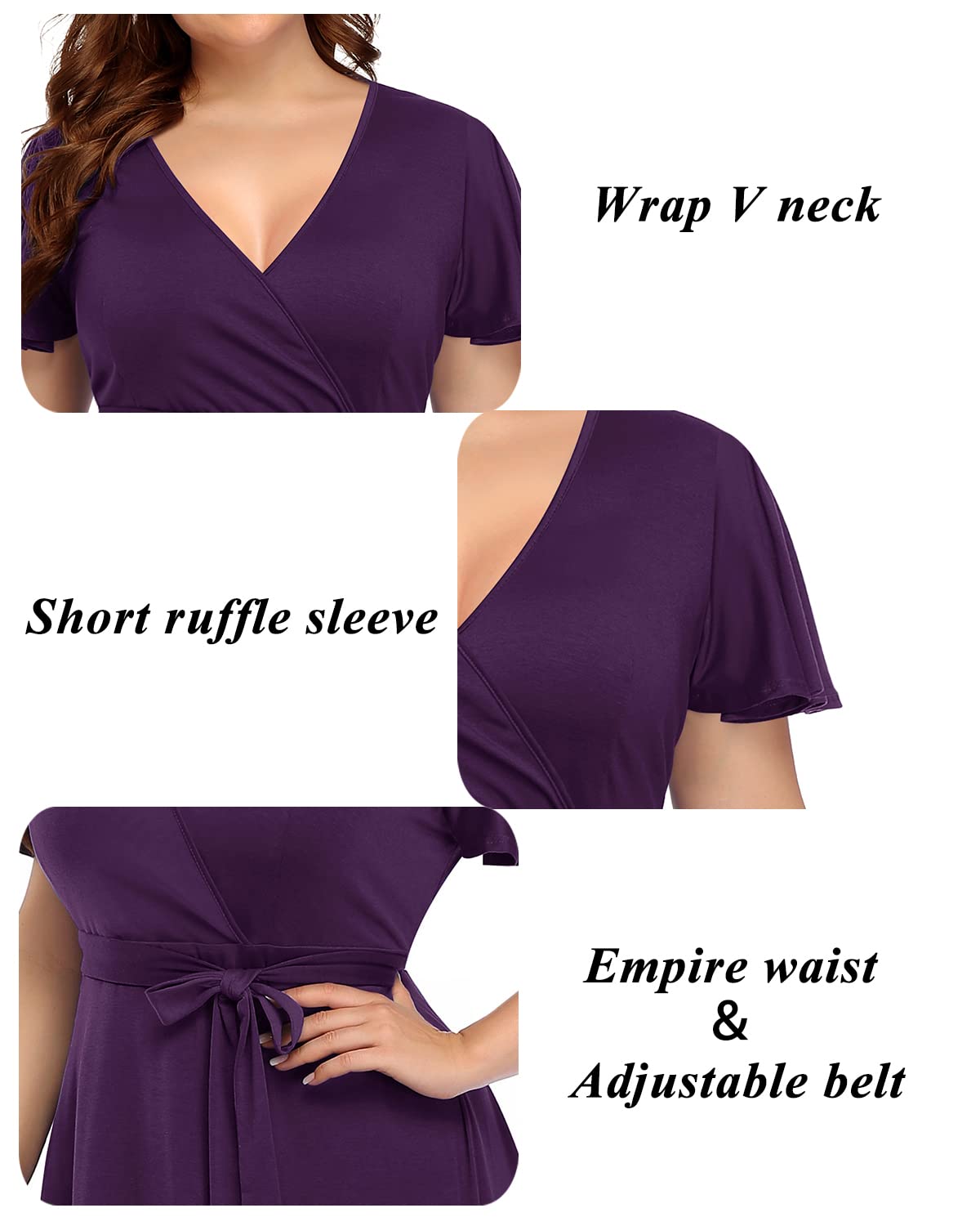 Plus Size Women's Pinup Fashion Wrap Dress - Empire Waist Semi-Formal Cocktail Midi Dress for Wedding Guest, Date Night & Special Occasions