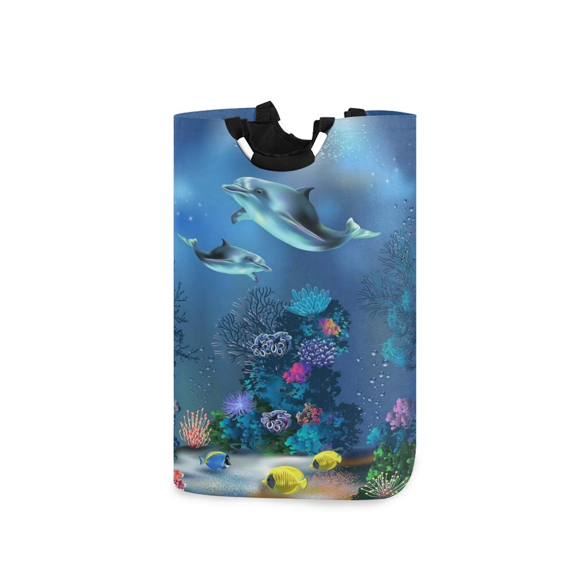 Foldable Laundry Basket with Dolphin Design - Large Collapsible Cloth Hamper with Handles for Bedroom, Bathroom & Dorm Organization | Cute Ocean Theme Storage Solution