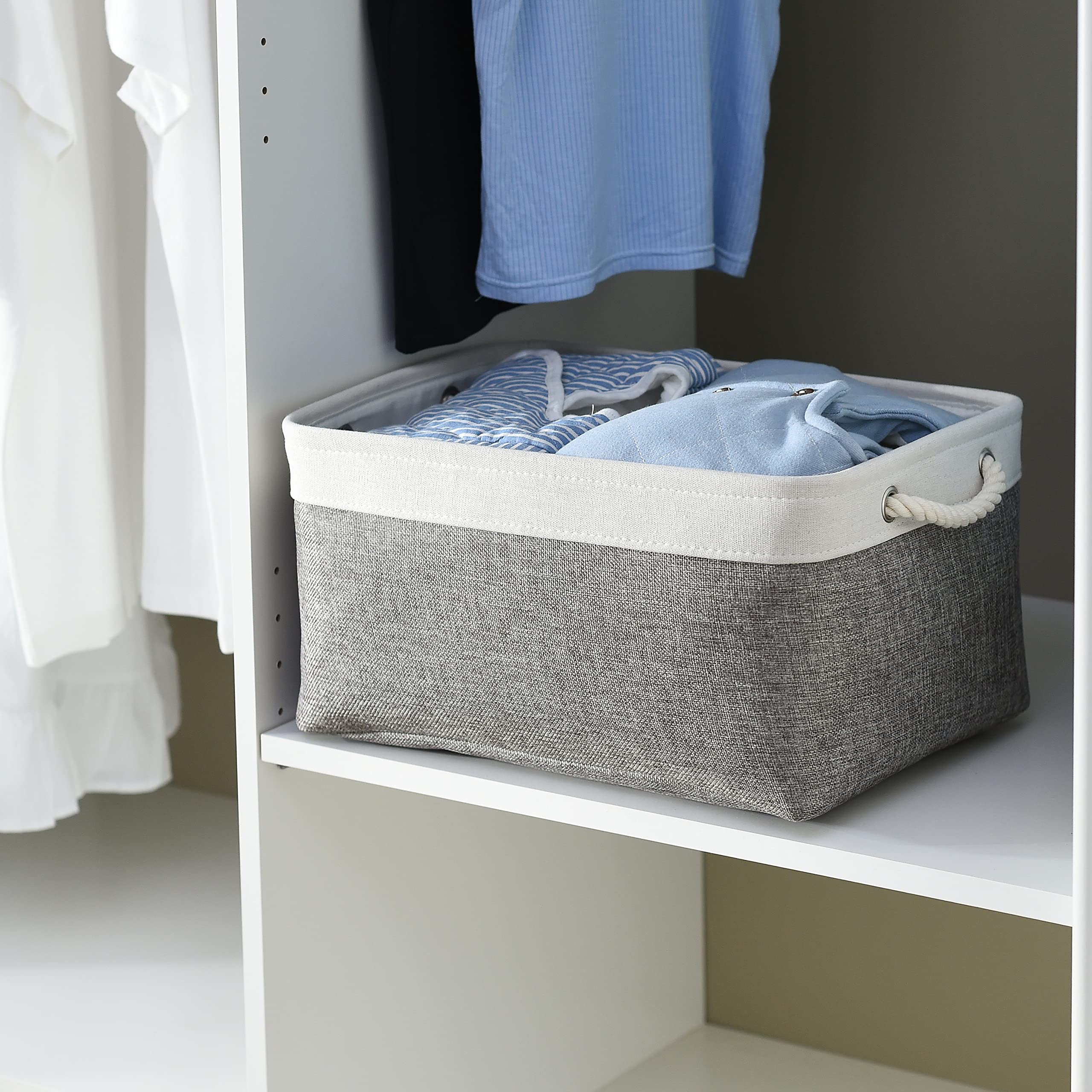 16x12x8 Inch Sturdy Canvas Storage Baskets with Handles - Foldable Fabric Storage Bins & Organizer Cubes for Clothes, Toys, and Home Organization | Perfect for Closet, Nursery, and Office Storage
