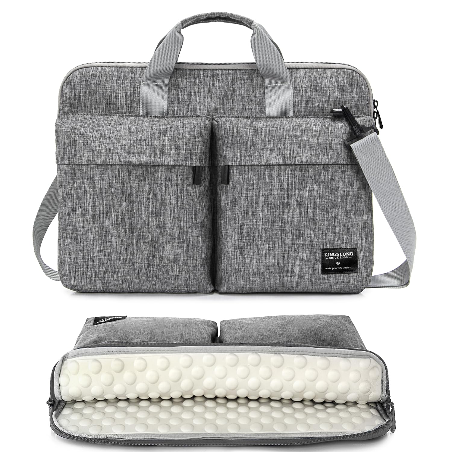 KINGSLONG Laptop Sleeve Case - Slim Lightweight Shoulder Messenger Bag for 13-15 Inch Notebooks | Water-Resistant Computer Carrying Handbag for Men & Women | Perfect for Work, Travel & School