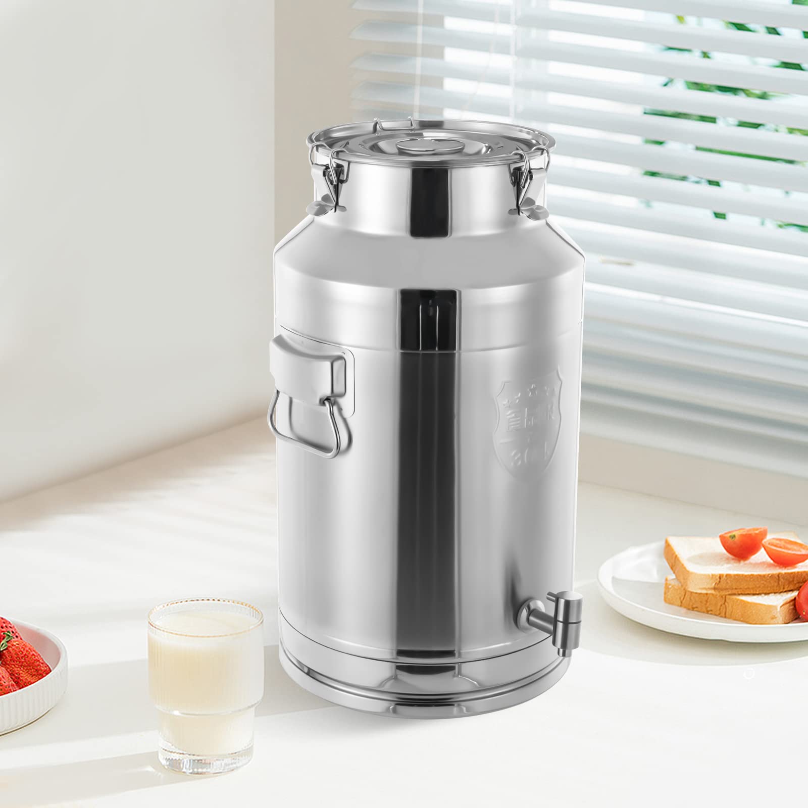Stainless Steel Milk Can Container with Lid & Handles - 35L Wine Storage Barrel for Water, Beer, Cream, Flour, Oil, Rice & Grain - Leak-Proof Design with Faucet - Perfect for Home Brewing, Farm Storage & Commercial Kitchen Use