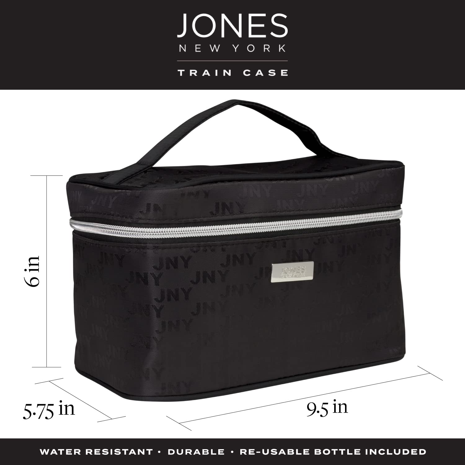 Jones New York Women's Cosmetics Bag - Travel Makeup Organizer & Toiletry Case with Black Tonal Logo | Perfect for Vacation, Business Trips & Daily Beauty Storage