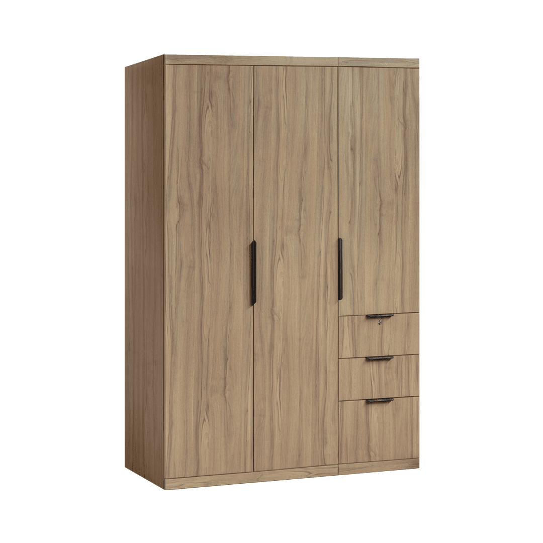 Kerris 3 Door Open Wardrobe - Solid Plywood Closet Organizer for Bedroom, Living Room & Walk-In Closet - Modern Freestanding Storage Cabinet with Hanging Rod & Shelves