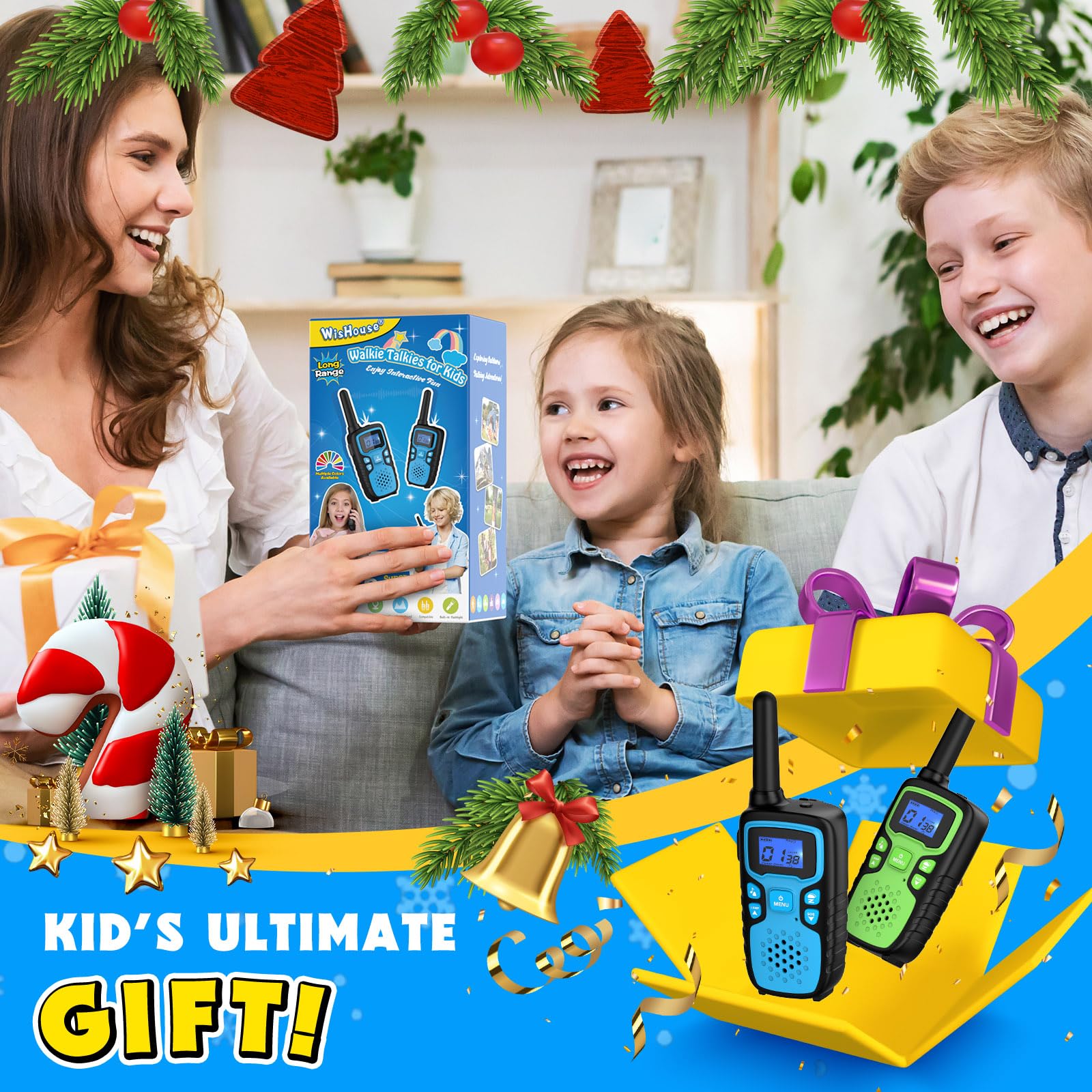 Wishouse 5 Pack Walkie Talkies for Kids & Adults - Long Range Rechargeable Two Way Radios, Perfect for Hiking, Camping, Outdoor Adventures - Ideal Christmas Birthday Gift for Boys Girls Ages 3-10 (Cool Toys for Family Fun & Emergency Communication)
