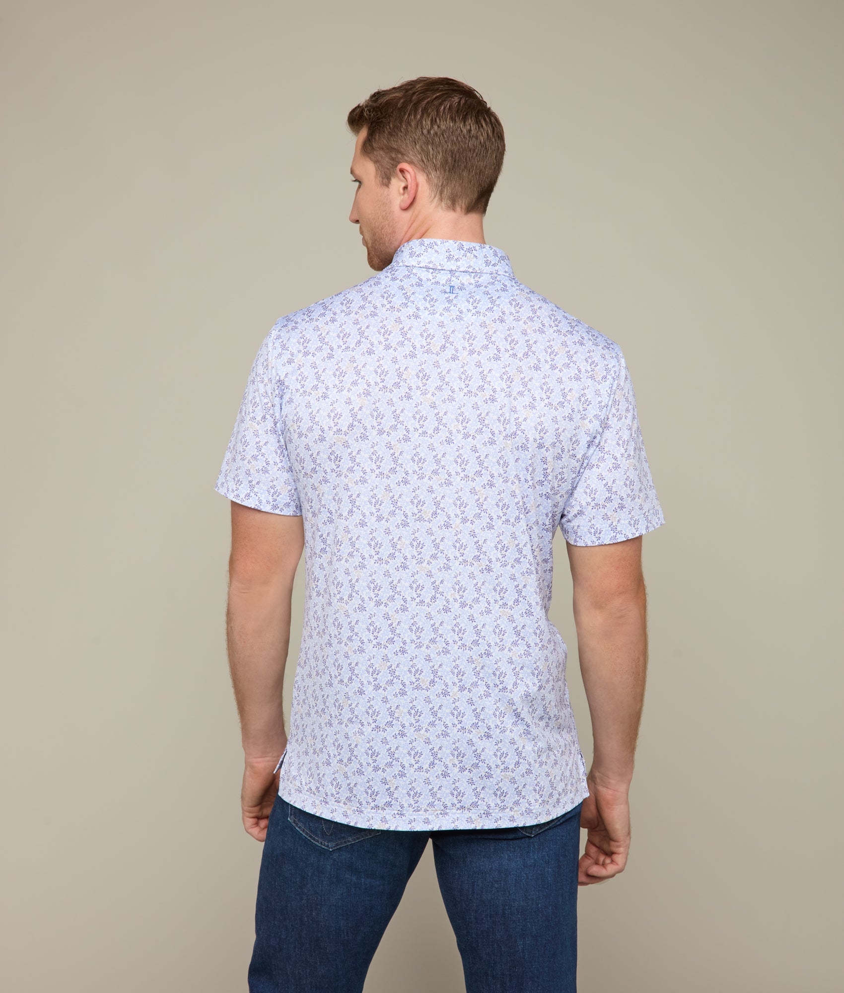 Lucchese Men's Golf Polo Shirt - Blue Leaf Print, Moisture-Wicking & Breathable for Comfort on the Golf Course | Perfect for Golfing, Casual Wear & Outdoor Activities