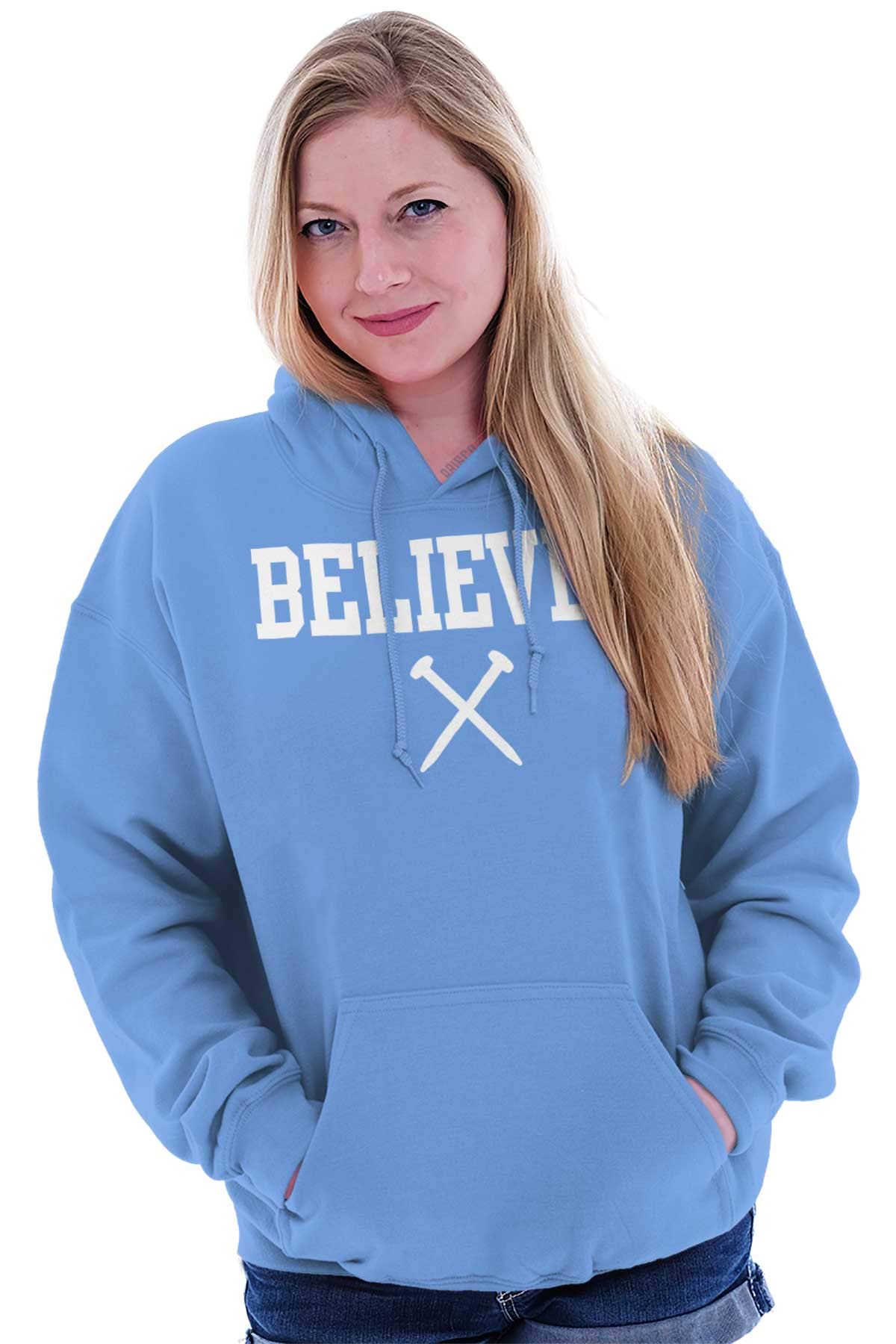 Classic Teaze Believer Nails Cross Christian Hoodie Sweatshirt for Women & Men - Religious Apparel for Church, Bible Study & Everyday Faith Wear
