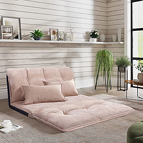 Modern Adjustable Foldable Leisure Sofa Bed - Convertible Futon Couch with 2 Pillows for Living Room, Bedroom, Dorm | Perfect for Sitting, Lounging, Watching TV, Reading & Gaming (Beige)