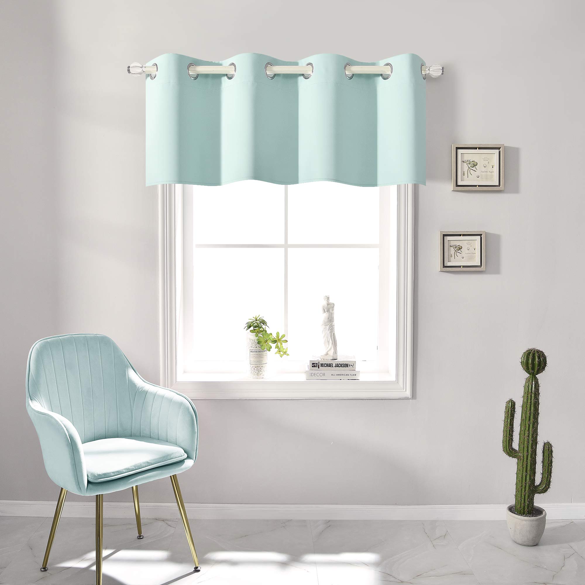 Thermal Insulated Blackout Window Valance - 52x18 Inch Aqua Blue Grommet Curtain Panel for Girls Room, Bedroom & Bathroom | Small Window Treatment for Privacy & Light Control