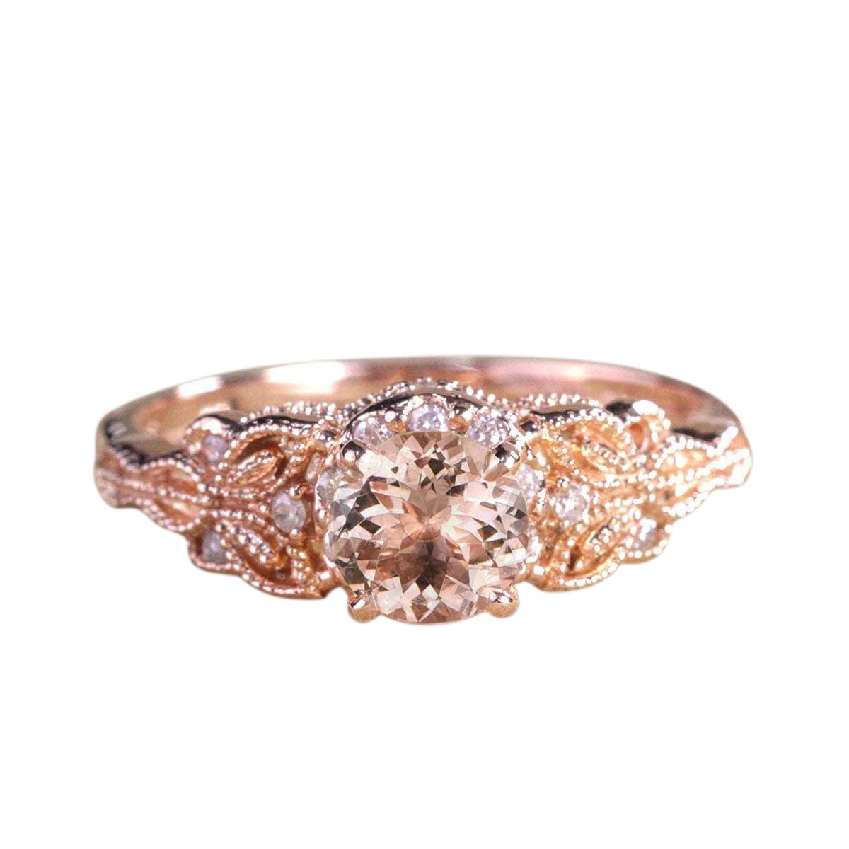 1.25 Carat Peach Pink Morganite Diamond Engagement Ring - Round Cut 18k Gold Plated for Women - Perfect for Proposals, Anniversaries & Bridal Jewelry