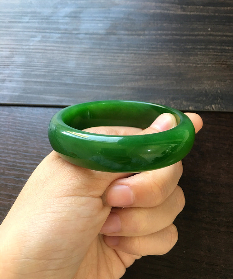 Natural Jade Bangle Bracelet - 57.3mm Inner Diameter Nephrite Jade Bangle (NBE009) - Perfect for Meditation, Yoga & Spiritual Healing Jewelry