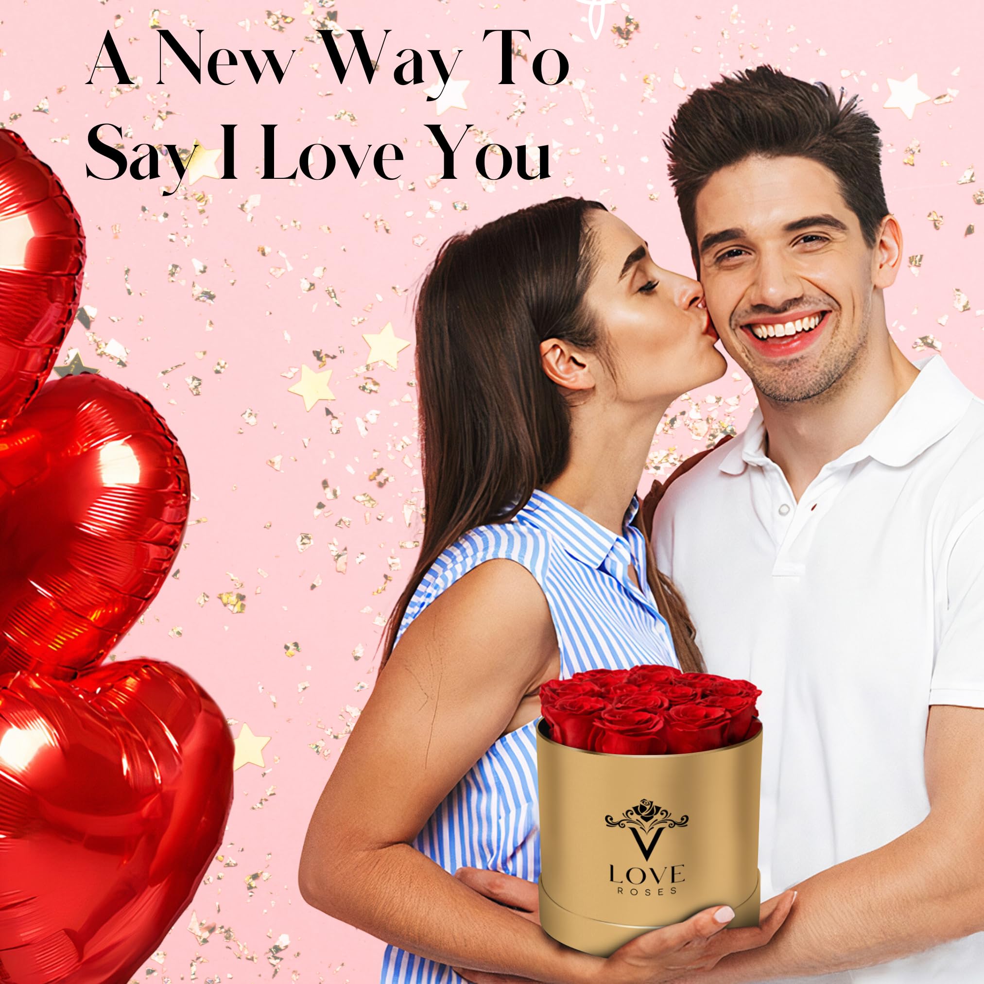 VLove® Forever Roses in a Box - Real Preserved Roses That Last 1 Year | Natural Eternal Rose Gift for Her (Red) | Perfect for Anniversaries, Valentine's Day & Romantic Surprises