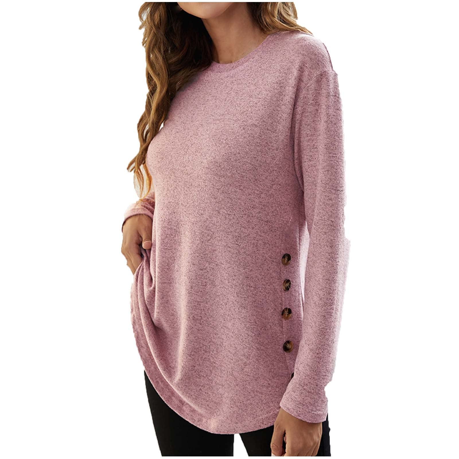 Women's Casual Round Neck Long Sleeve Button-Down Blouse - Comfortable Flowy T-Shirt Top for Work, Office & Everyday Wear | Soft Breathable Fabric for All Seasons
