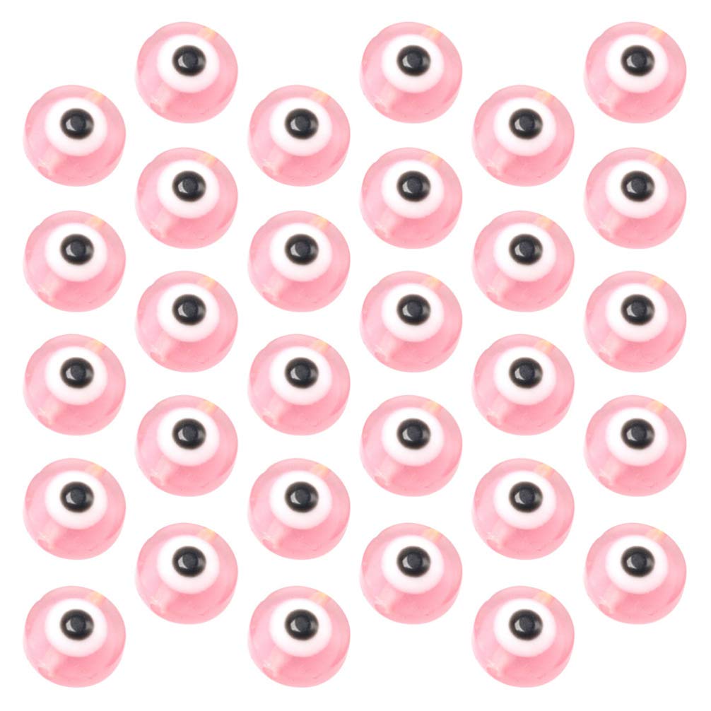 PRETYZOOM 100pcs Round Evil Eye Handmade Glass Lampwork Beads - Charms Spacer Beads for DIY Bracelets & Necklaces - Jewelry Making Supplies in Light Pink - Perfect for Boho Style & Protection Jewelry Crafts