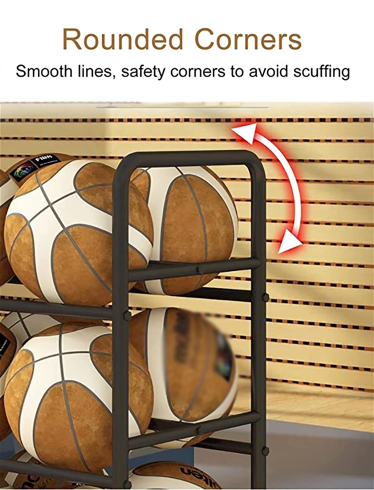 3-Tier Rolling Basketball Storage Rack - Heavy Duty Metal Sports Ball Organizer Cart for Garage, Gym or Playroom - Holds Soccer, Volleyball & Basketballs (White, 46