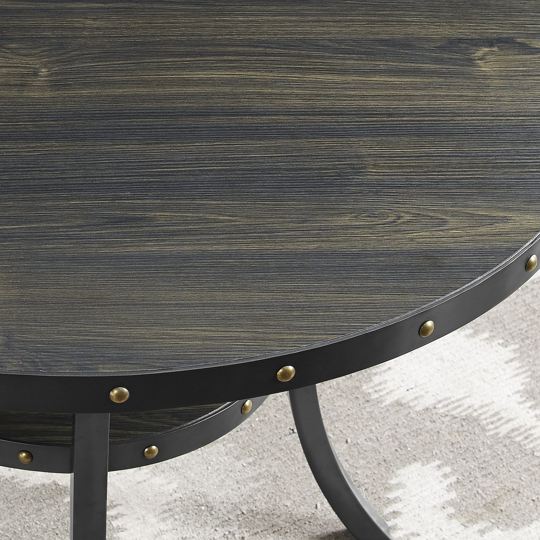 Roundhill Furniture Biony 3-Piece Round Bar Table Set with 2 Fabric Nailhead Pub Chairs - Espresso Finish & Beige Upholstery | Perfect for Kitchen, Dining Room, or Home Bar Decor