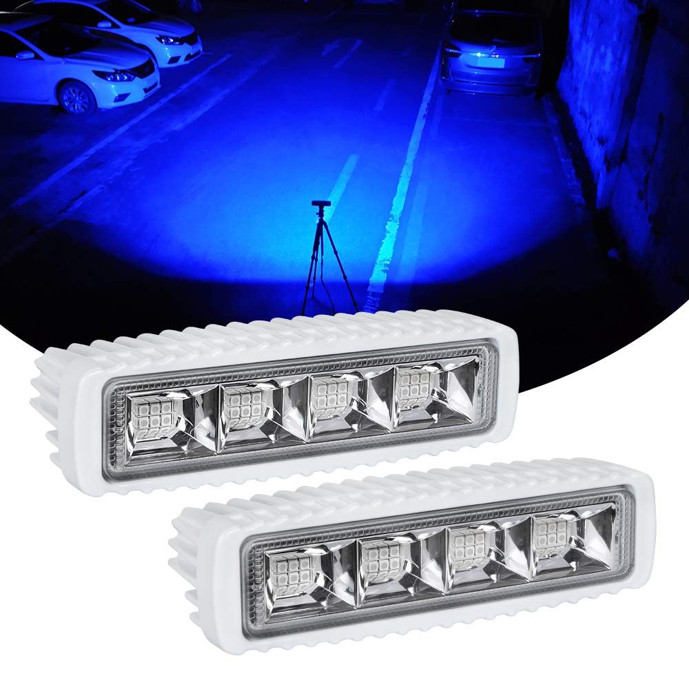 EXZEIT 72W Waterproof LED Boat Lights - 2 Pack Blue Marine Deck/Dock Lights, 4000 Lumens 120° Flood Beam, 6.3 Inch 12V/24V LED Light Bars for Boats, Yachts, Docks & Marine Applications