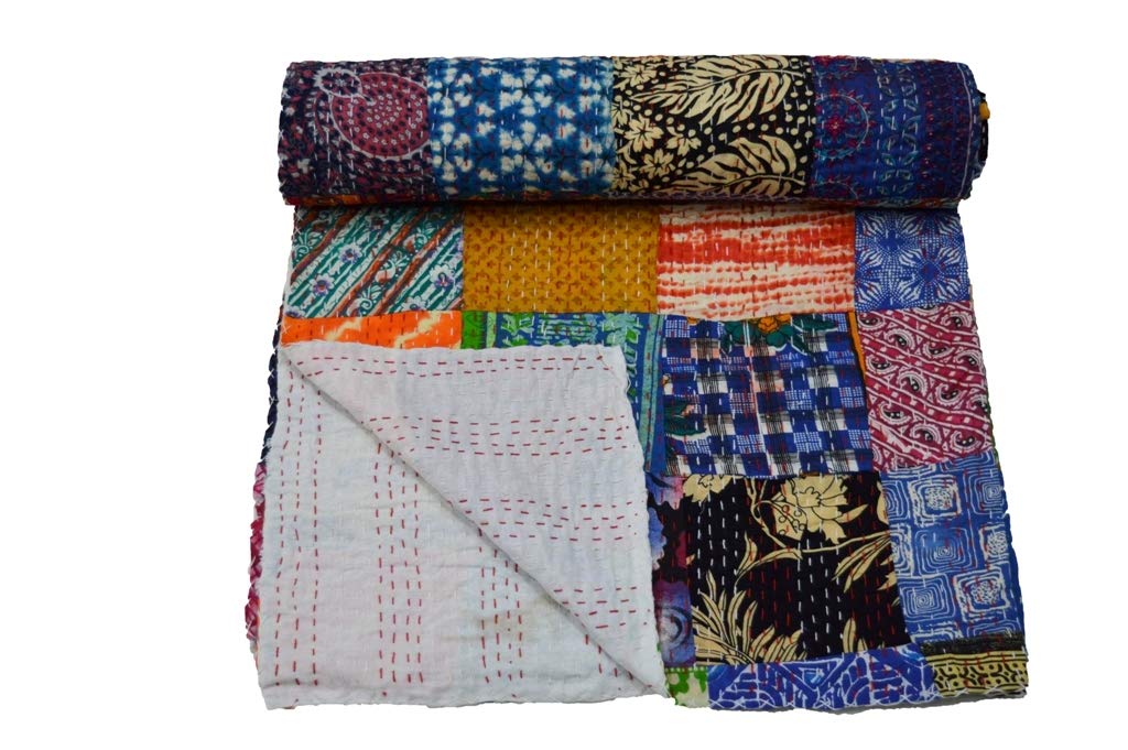 Handmade Indian Cotton Kantha Quilt - Queen Size 90
