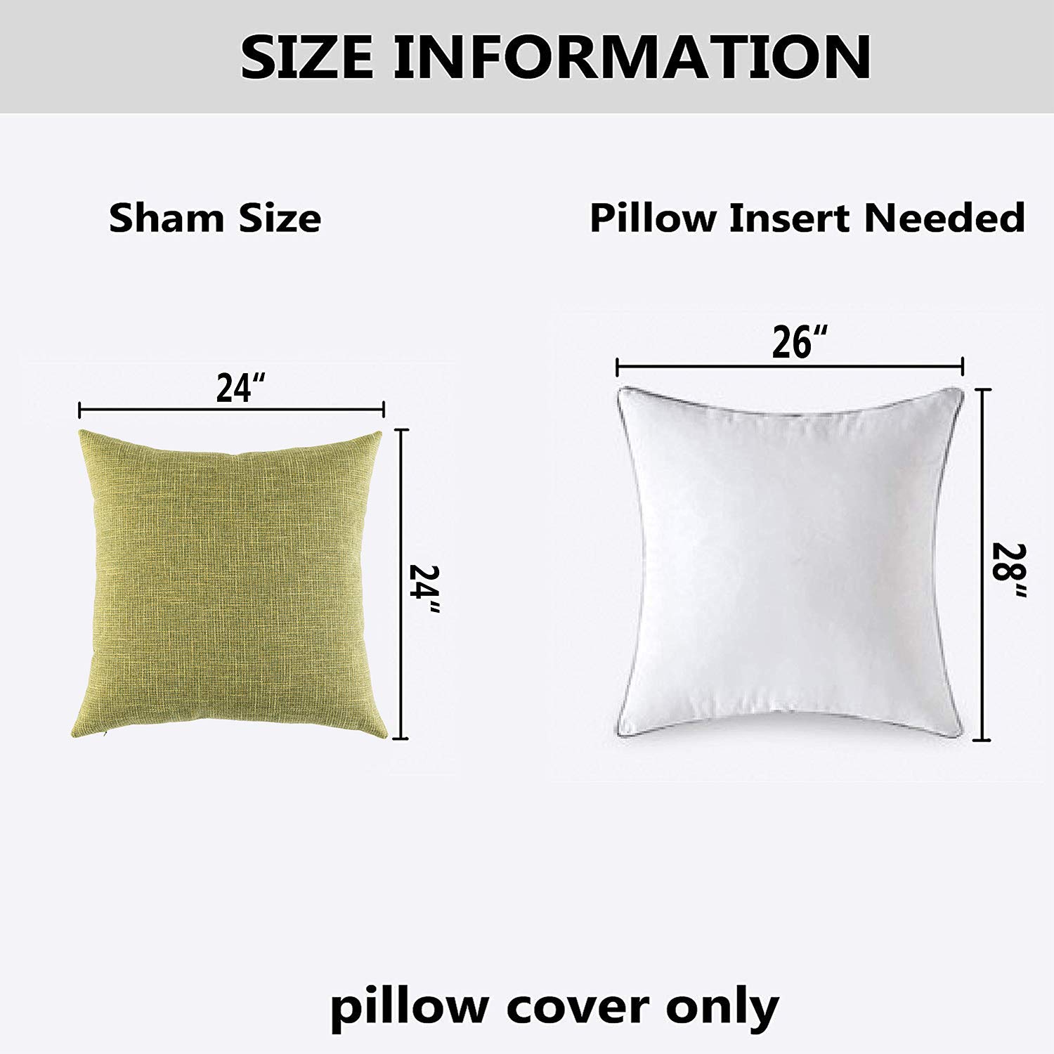 Kevin Textile Pack of 2 Decorative 2-Tone Fresh Linen Pillow Covers - 24x24 Inches, Linden Green - Soft Cushion Covers for Sofa, Bed, Chair & Car - Perfect for Living Room, Bedroom & Home Decor