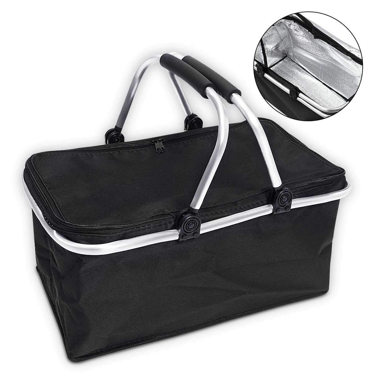 Insulated Folding Picnic Basket - Portable Cooler Hamper for Camping, Beach & Outdoor Picnics | Leak-Proof Food Storage Bag with Handle | Perfect for Picnics, Tailgating & Family Outings